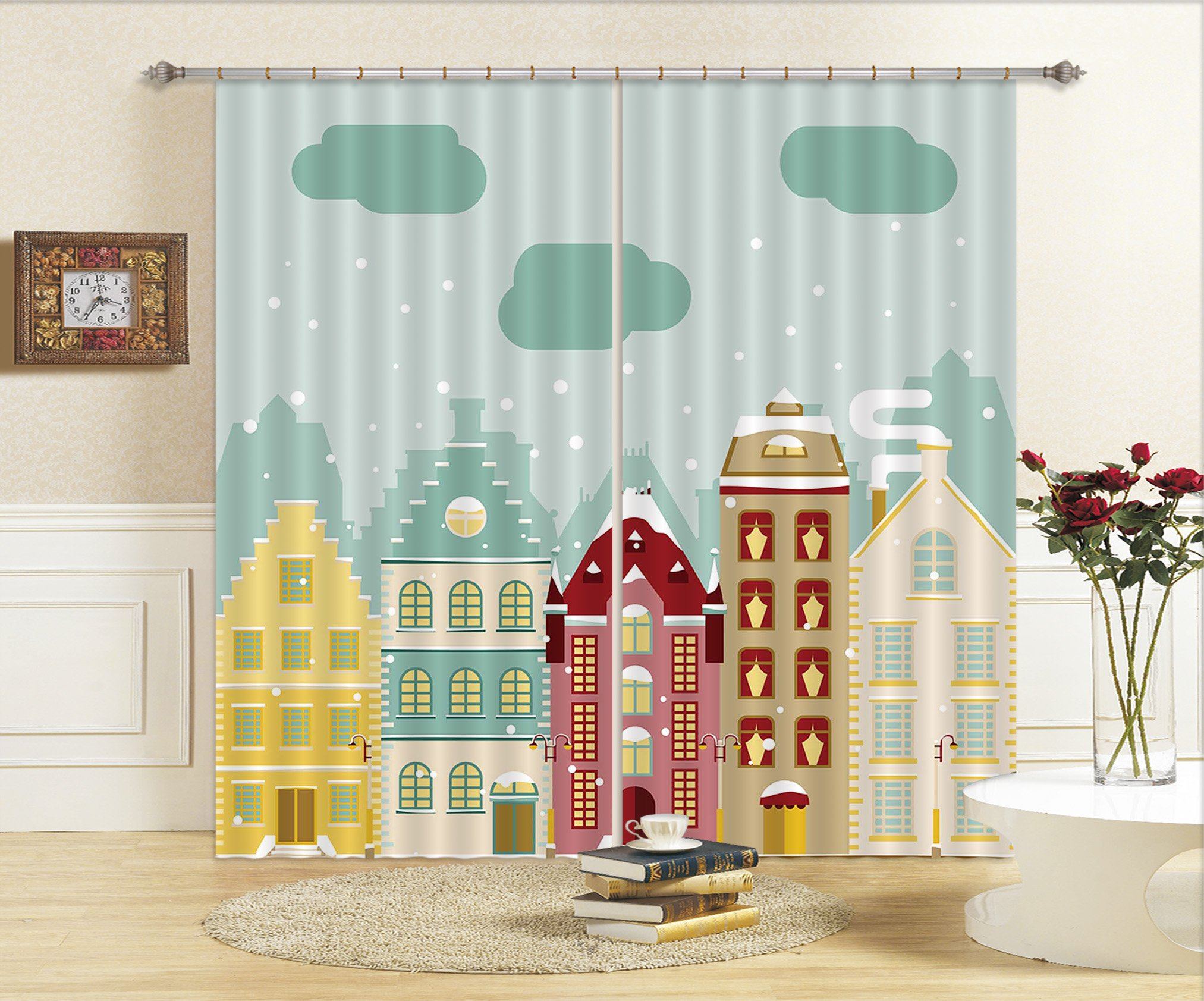 3D Cartoon Colored House 51 Curtains Drapes Curtains AJ Creativity Home 