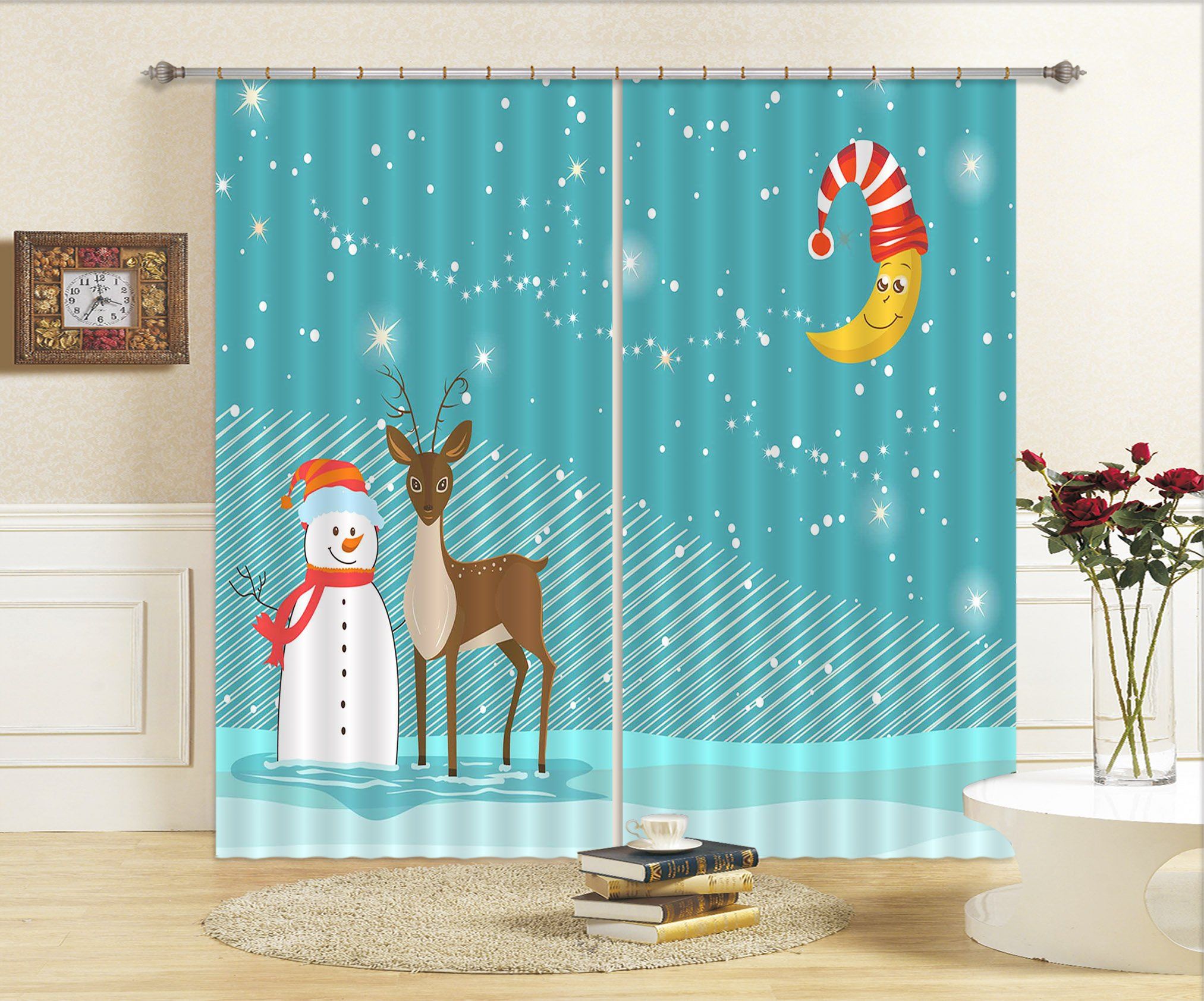 3D Moon Star Deer 62 Curtains Drapes Curtains AJ Creativity Home 