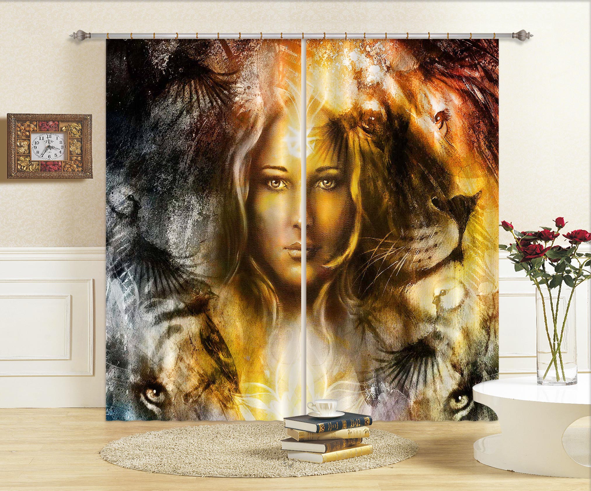 3D Yellow Lion 028 Curtains Drapes