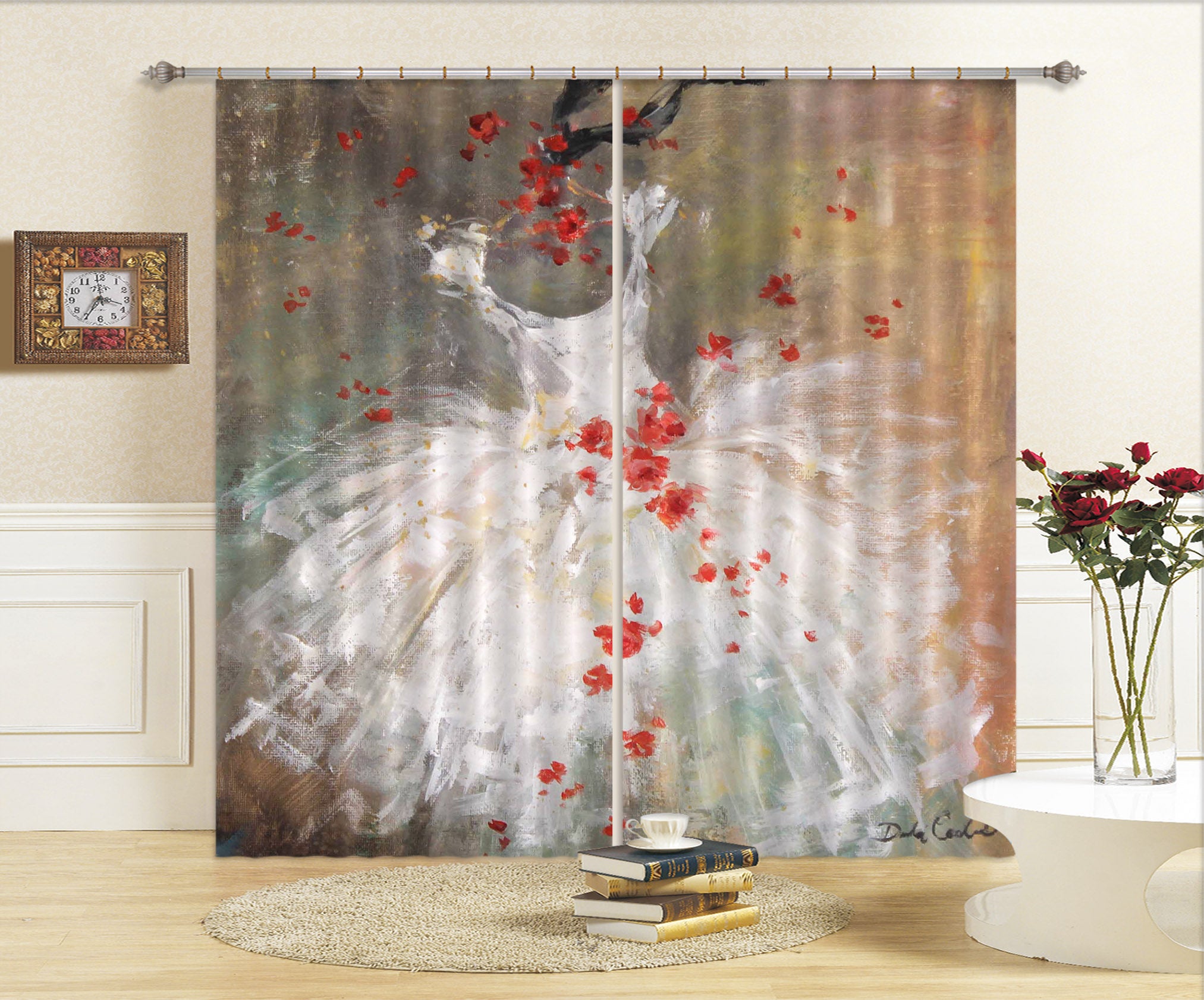 3D White Skirt Red Petals 2192 Debi Coules Curtain Curtains Drapes