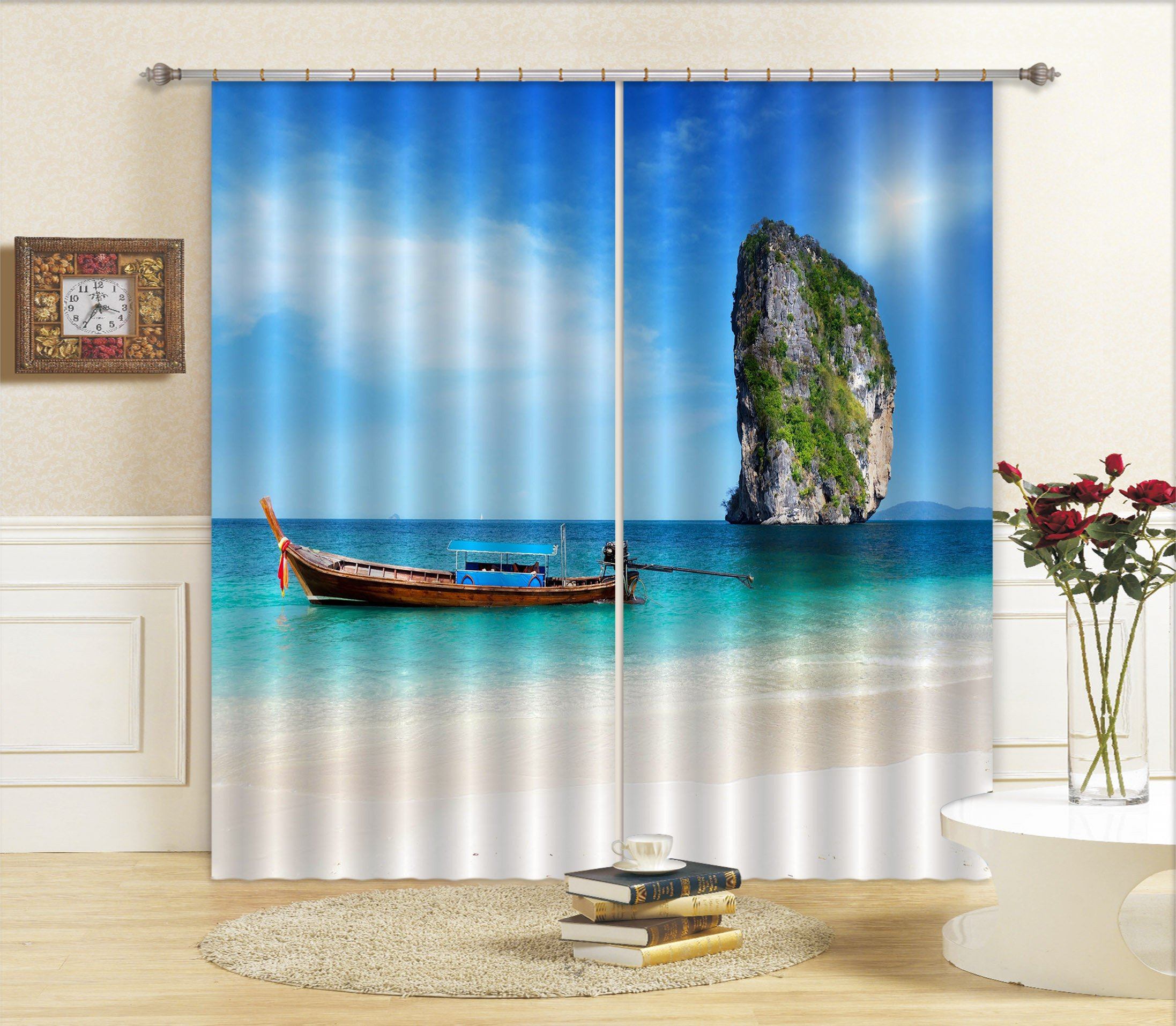 3D Sea Stone Mountain 682 Curtains Drapes Wallpaper AJ Wallpaper 