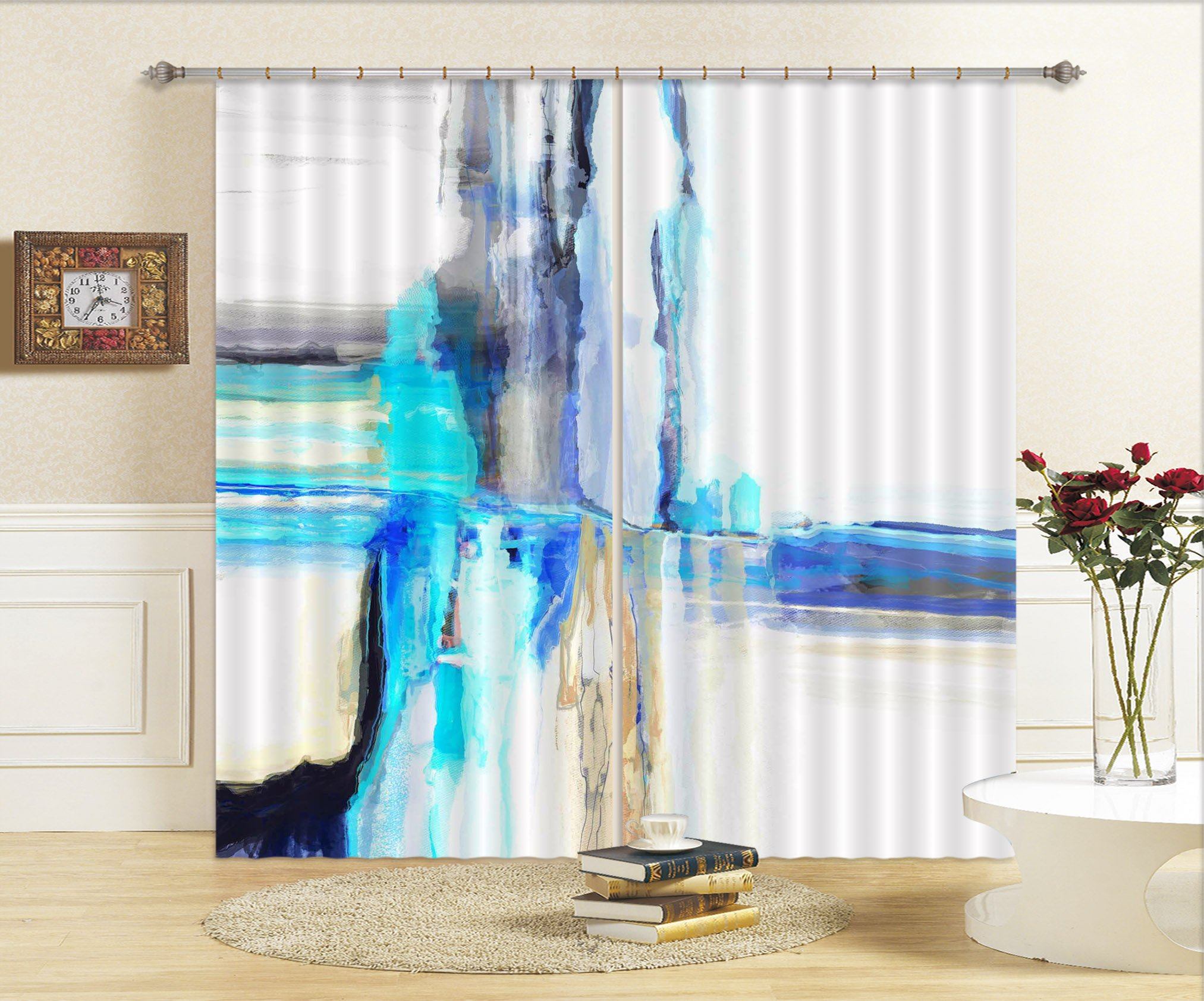 3D Blue Splash Ink 050 Michael Tienhaara Curtain Curtains Drapes Curtains AJ Creativity Home 