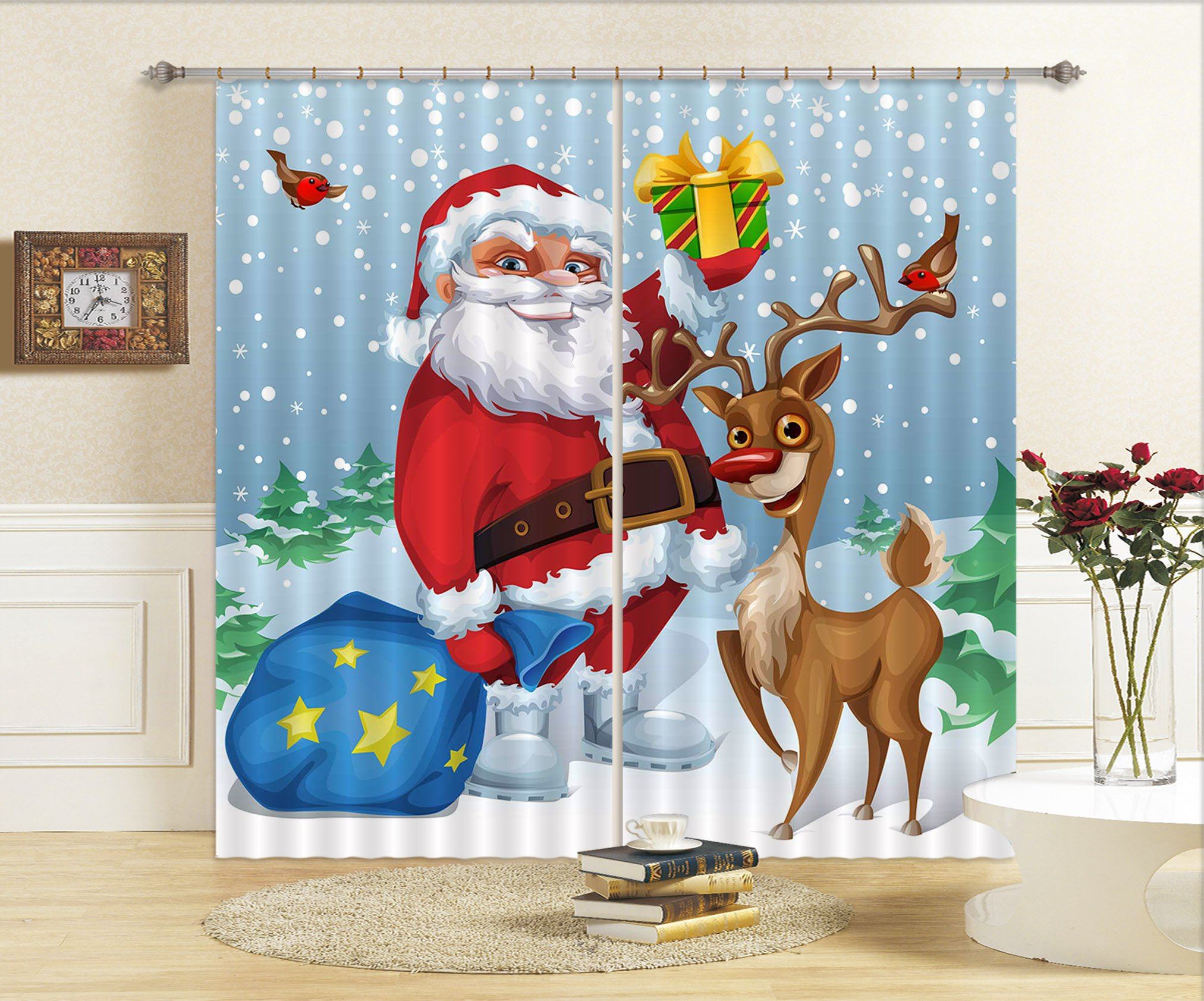 3D Snow Deer Gift Box 86 Curtains Drapes Curtains AJ Creativity Home 