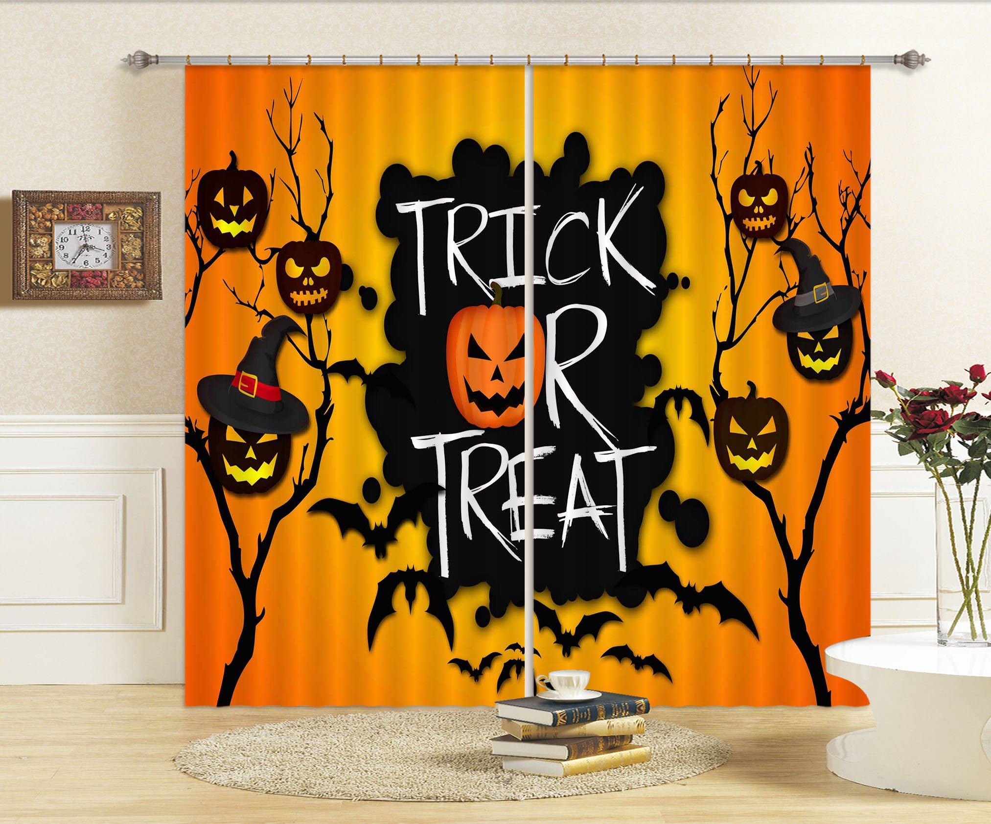3D Black Pumpkin Festival 037 Halloween Curtains Drapes Curtains AJ Creativity Home 