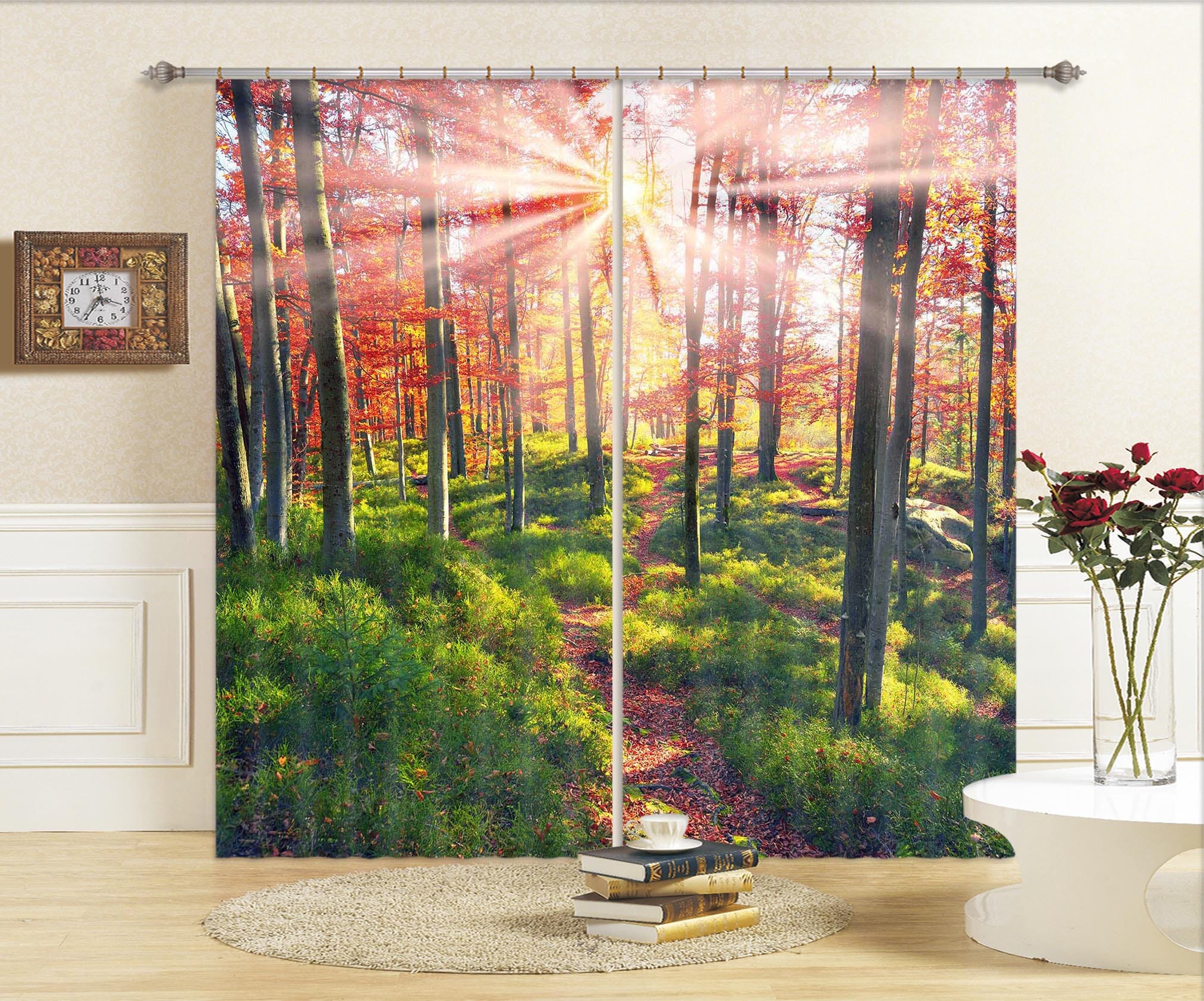 3D Sunny Forest 830 Curtains Drapes Wallpaper AJ Wallpaper 