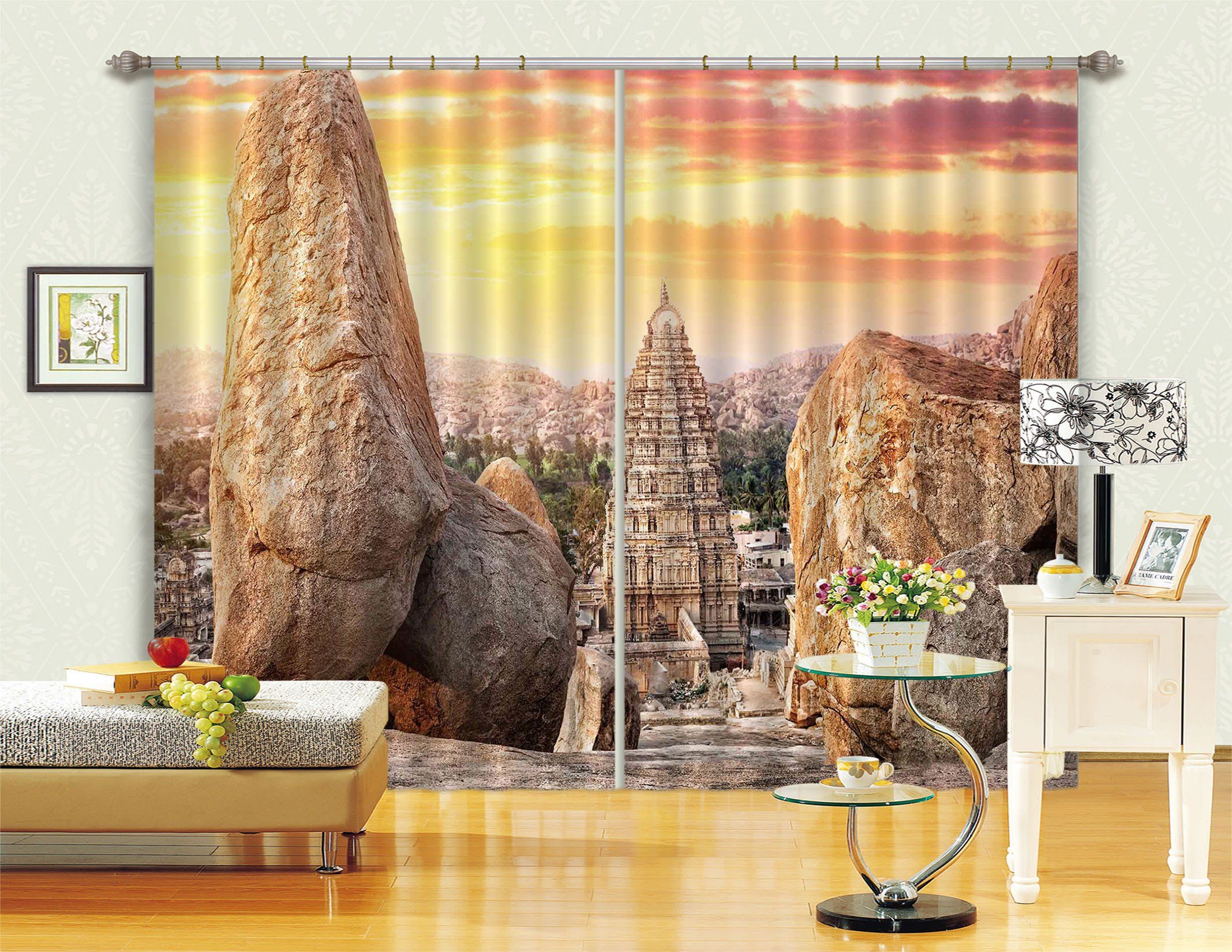 3D Stone Tower Sunset Curtains Drapes Wallpaper AJ Wallpaper 