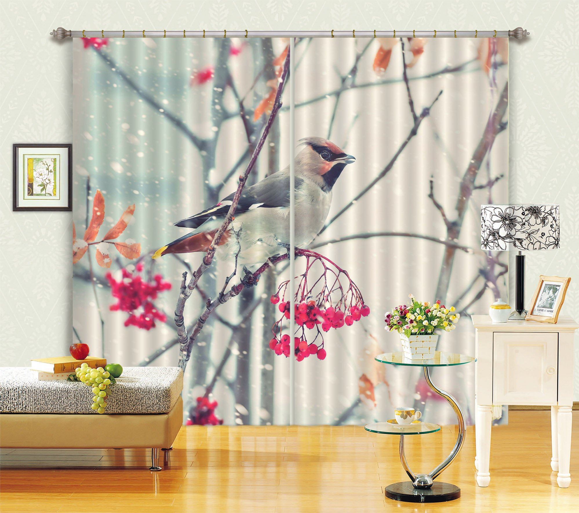 3D Snow Tree Bird 51 Curtains Drapes Wallpaper AJ Wallpaper 