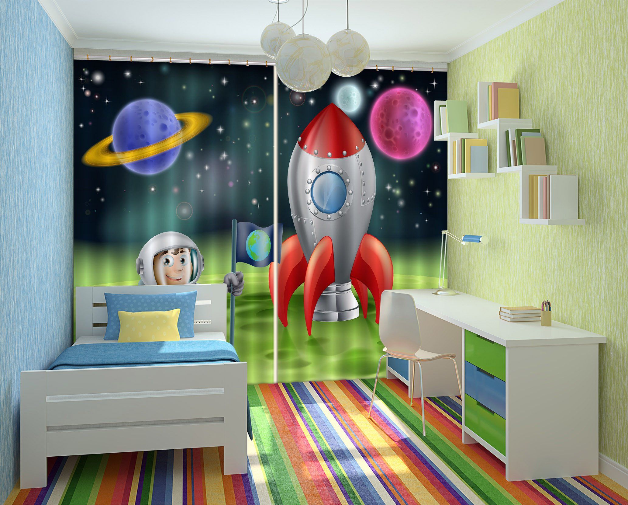 3D Spacecraft Astronaut 511 Curtains Drapes Wallpaper AJ Wallpaper 