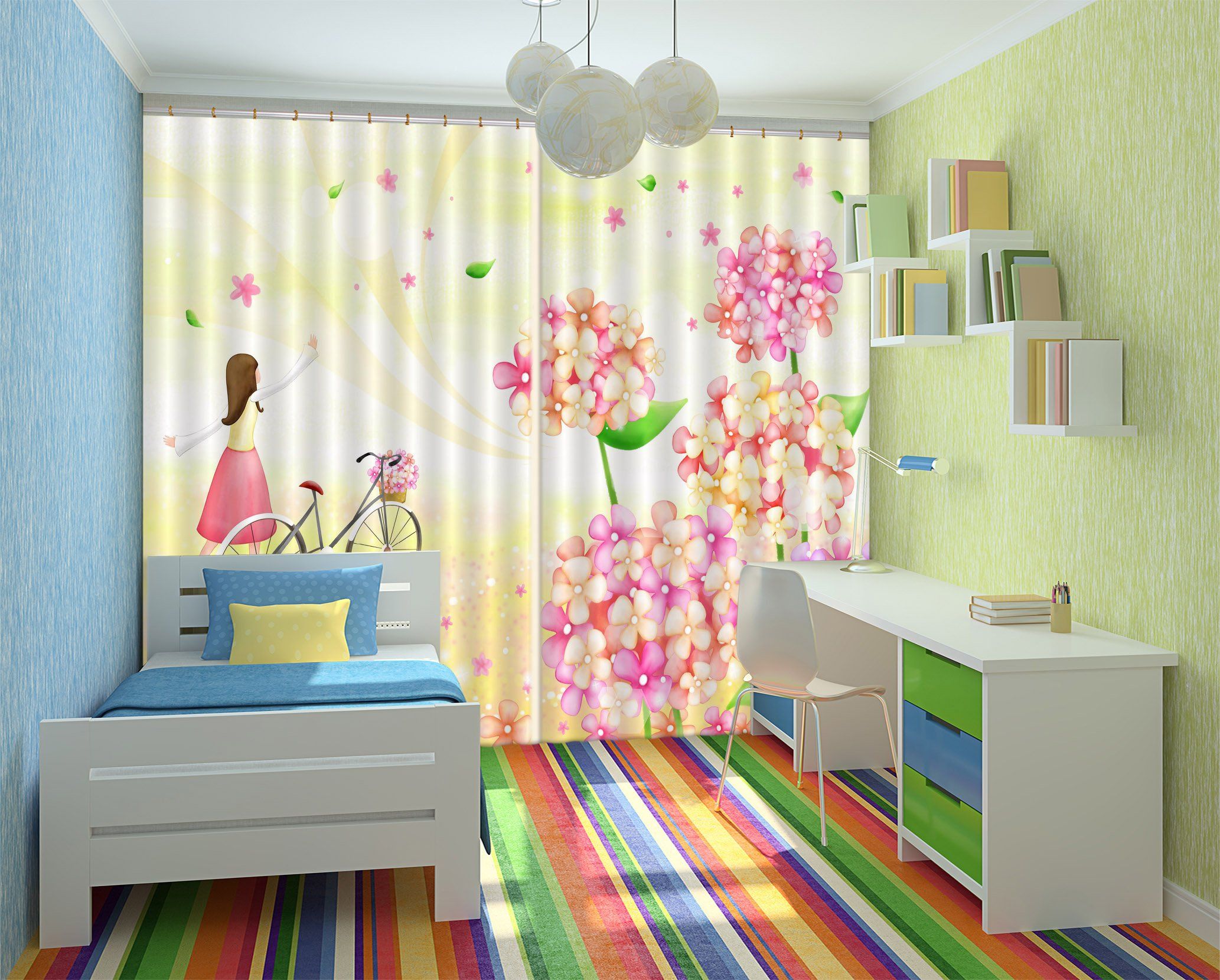 3D Flowers Girl 2429 Curtains Drapes Wallpaper AJ Wallpaper 