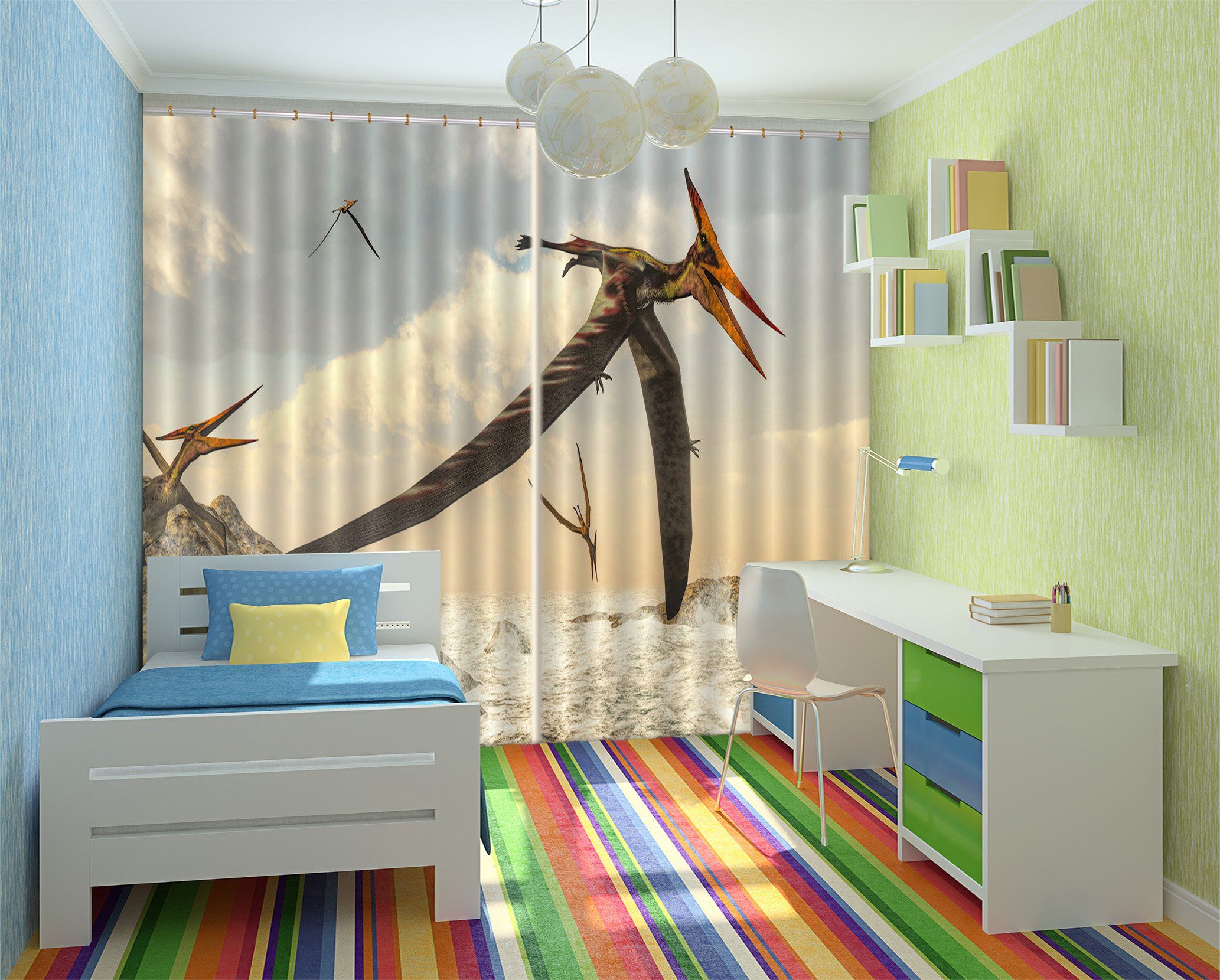 3D Pterosaur Flying 142 Curtains Drapes Curtains AJ Creativity Home 