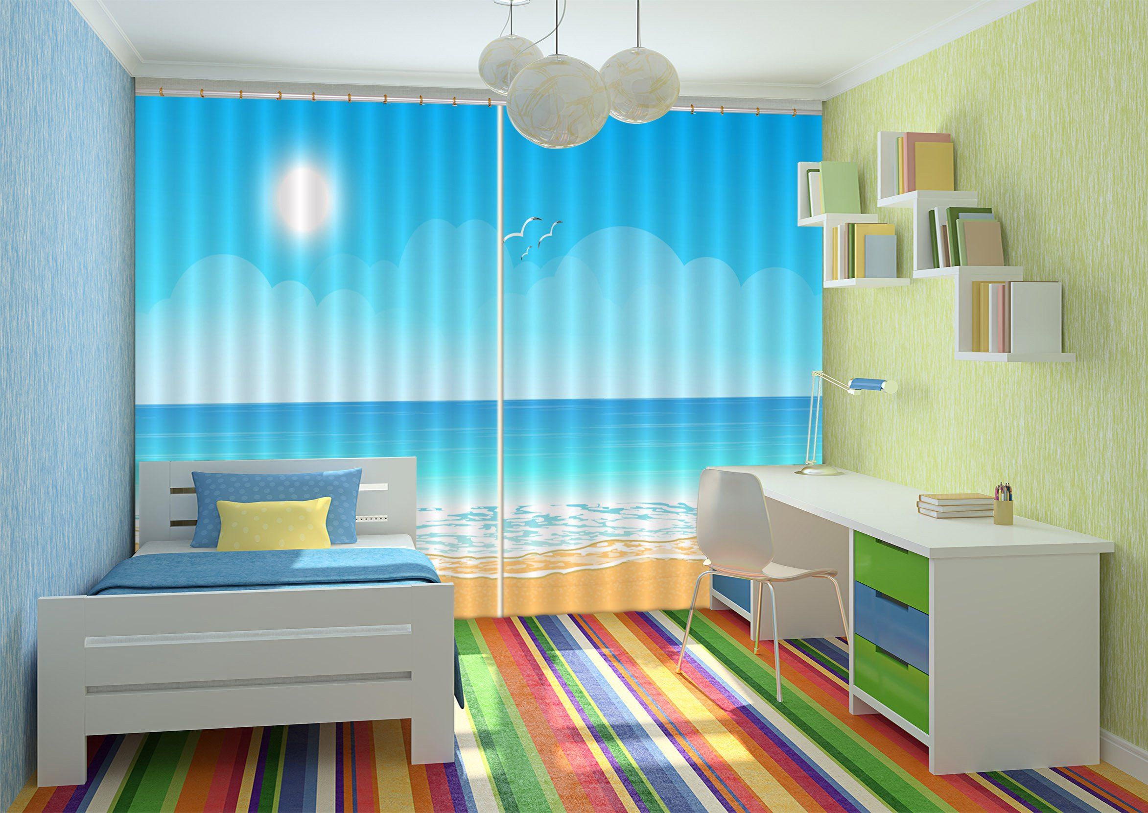 3D Seaview Pattern 519 Curtains Drapes Wallpaper AJ Wallpaper 