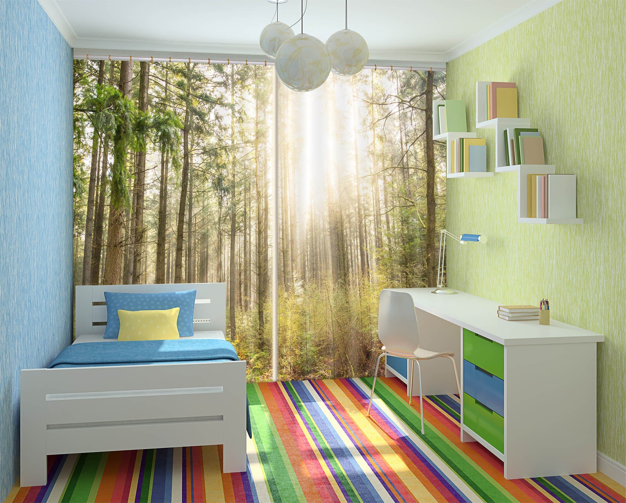 3D Sunny Forest 841 Curtains Drapes Wallpaper AJ Wallpaper 