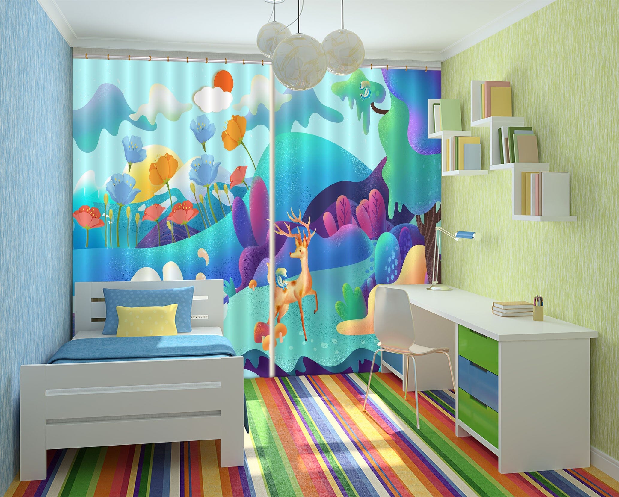 3D Forest Fawn 748 Curtains Drapes Wallpaper AJ Wallpaper 