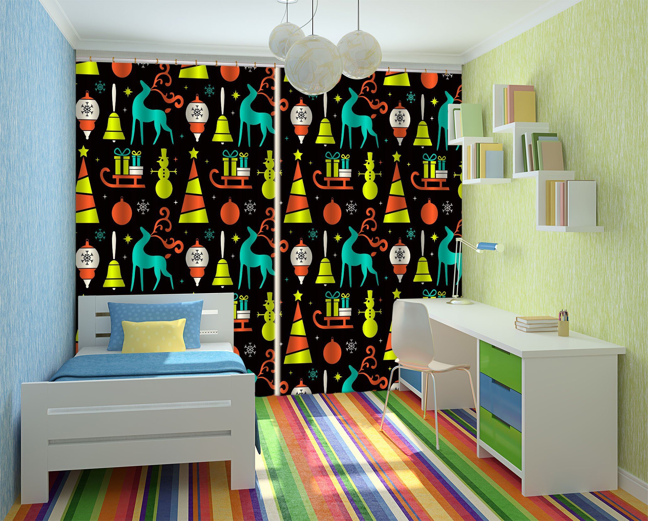 3D Patterned Sleigh Deer 67 Curtains Drapes Curtains AJ Creativity Home 