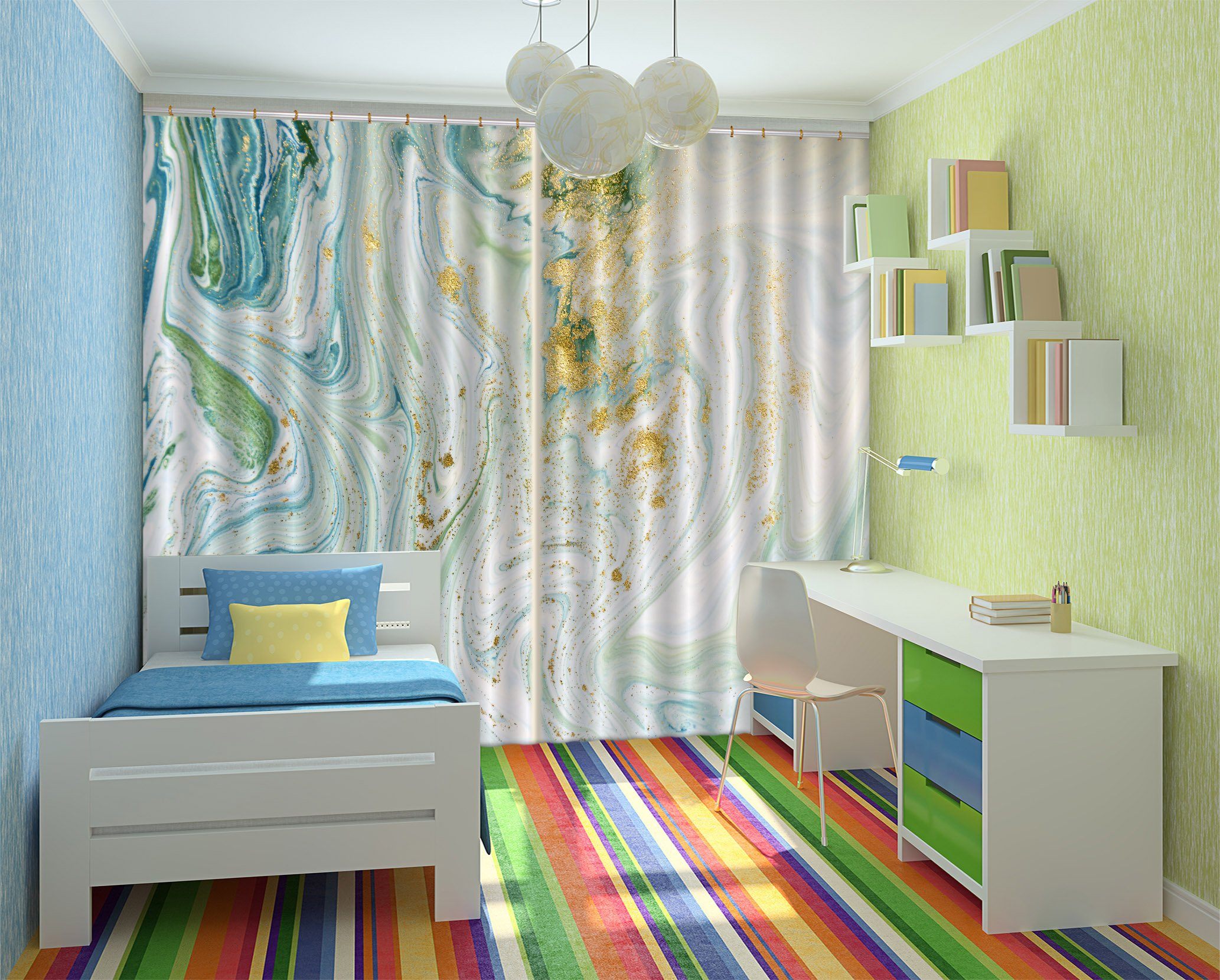 3D Green Gradient Flow 46 Curtains Drapes Curtains AJ Creativity Home 