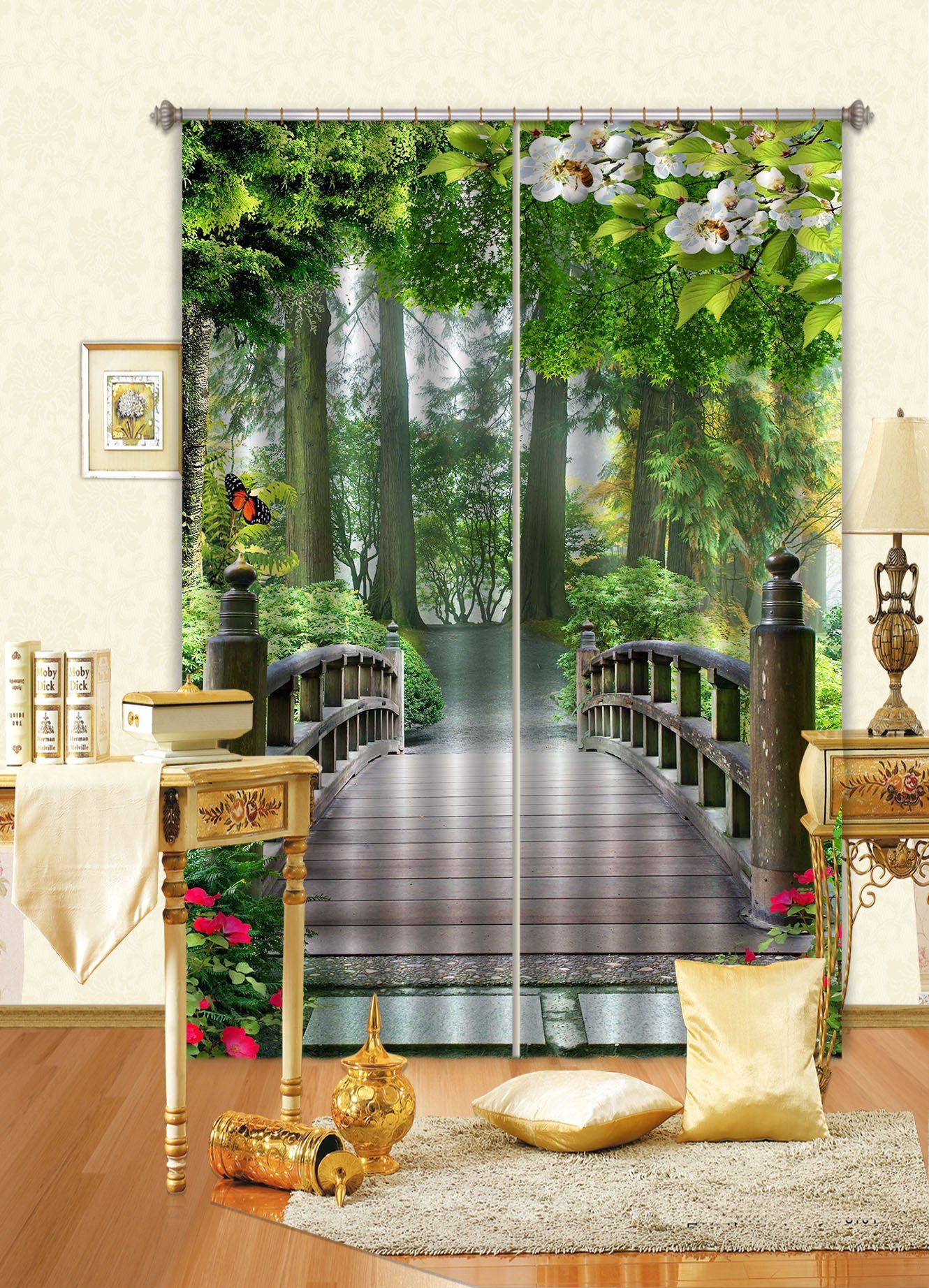 3D Forest Wood Bridge Curtains Drapes Wallpaper AJ Wallpaper 
