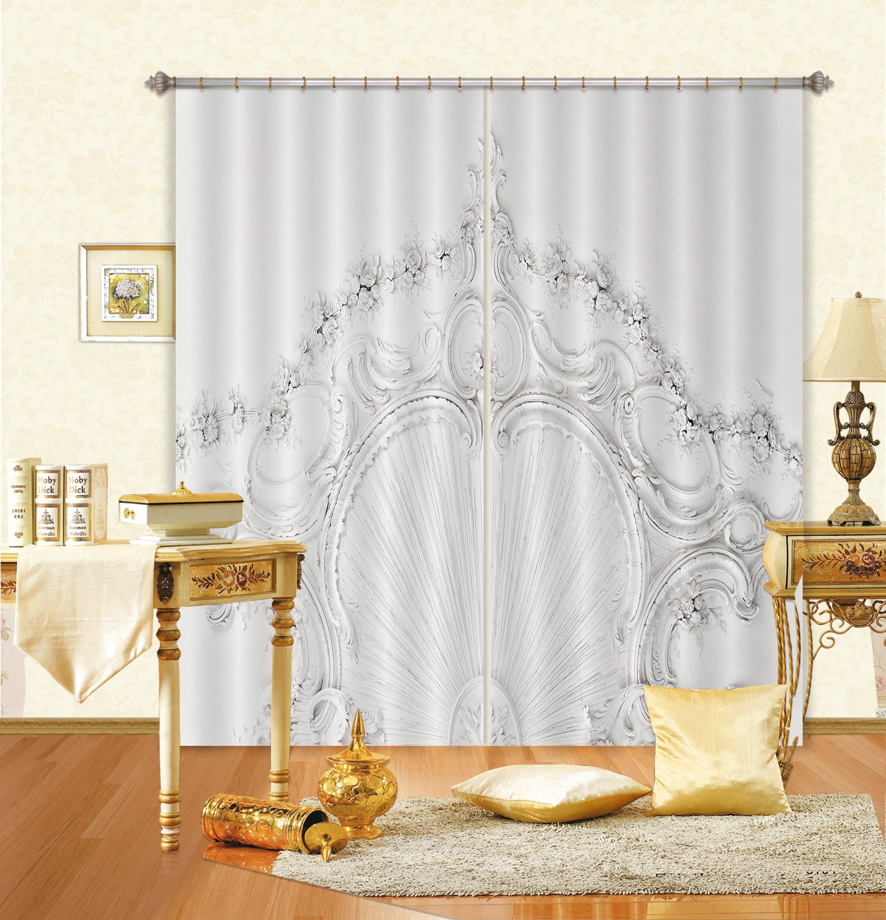 3D Carved Rose Pattern 066 Curtains Drapes Curtains AJ Creativity Home 