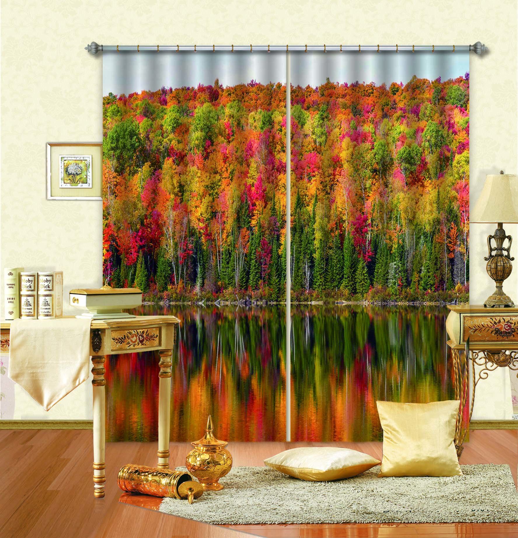 3D Color Forest Lake Scenery 599 Curtains Drapes Wallpaper AJ Wallpaper 