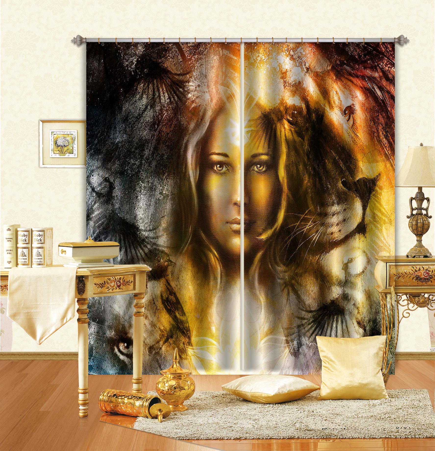 3D Yellow Lion 028 Curtains Drapes