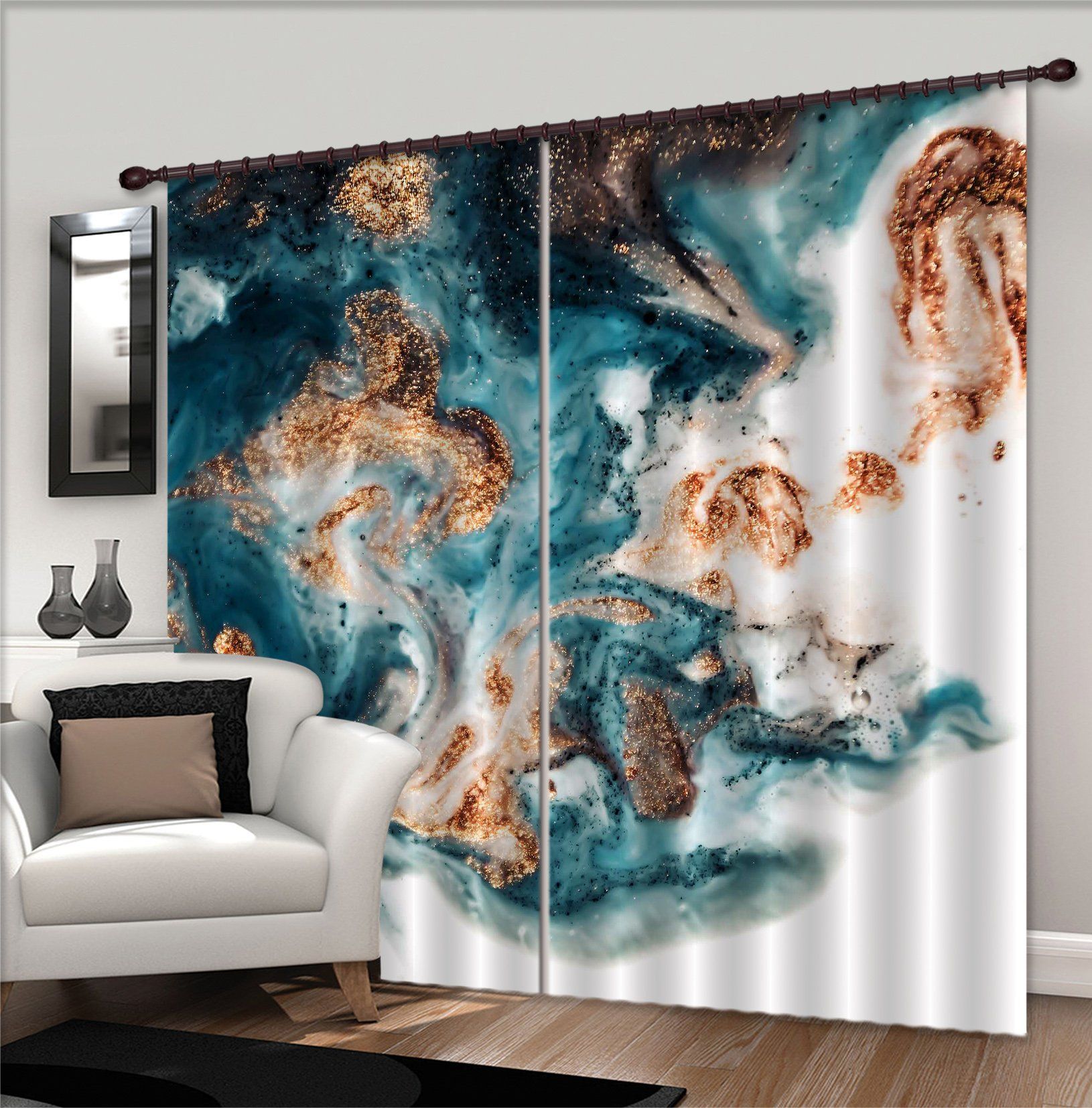 3D Gouache Green Flow 53 Curtains Drapes Curtains AJ Creativity Home 