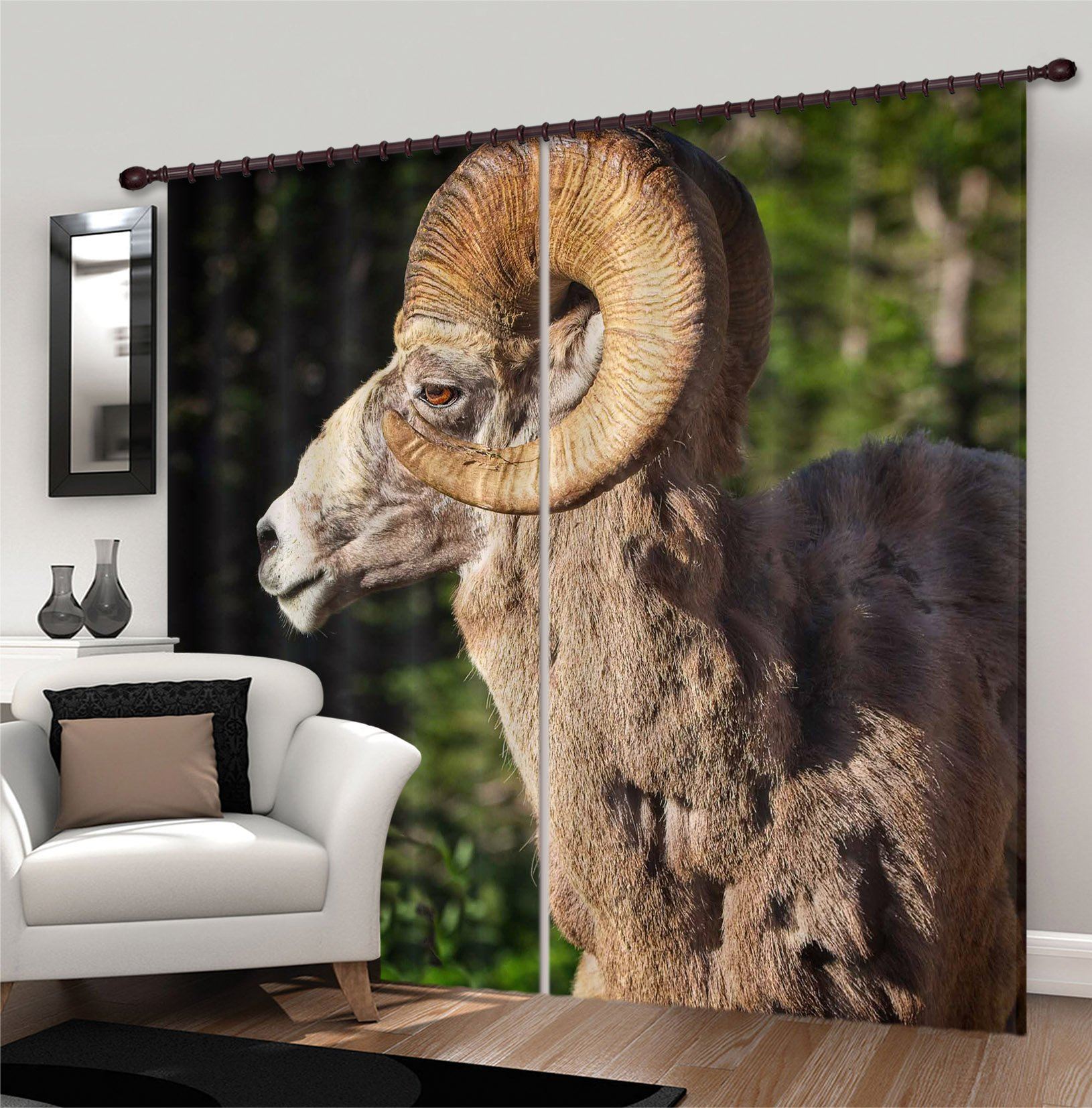 3D Bighorn Ram 045 Kathy Barefield Curtain Curtains Drapes Curtains AJ Creativity Home 