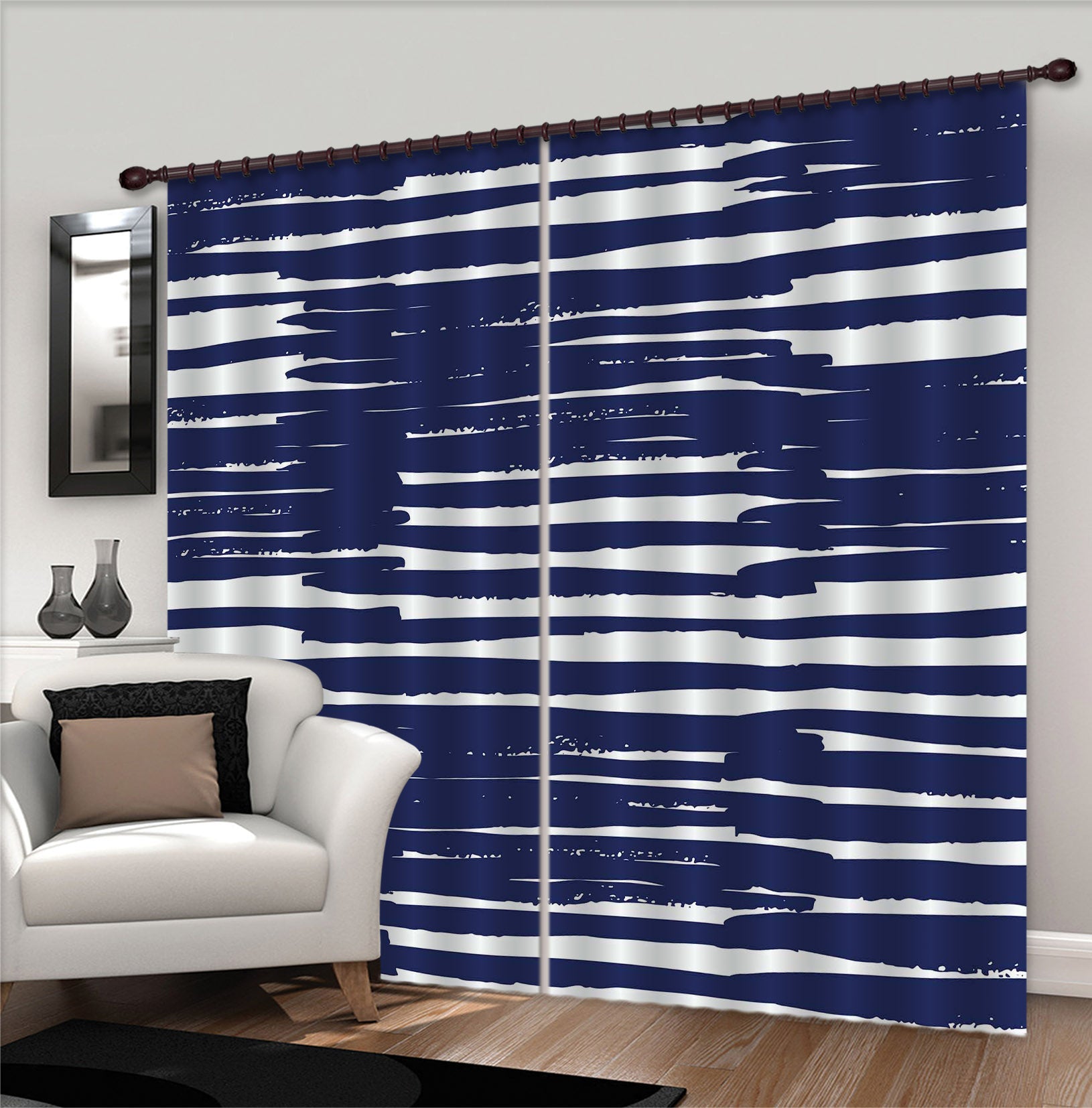 3D Dark Blue Line Pattern 111117 Kashmira Jayaprakash Curtain Curtains Drapes