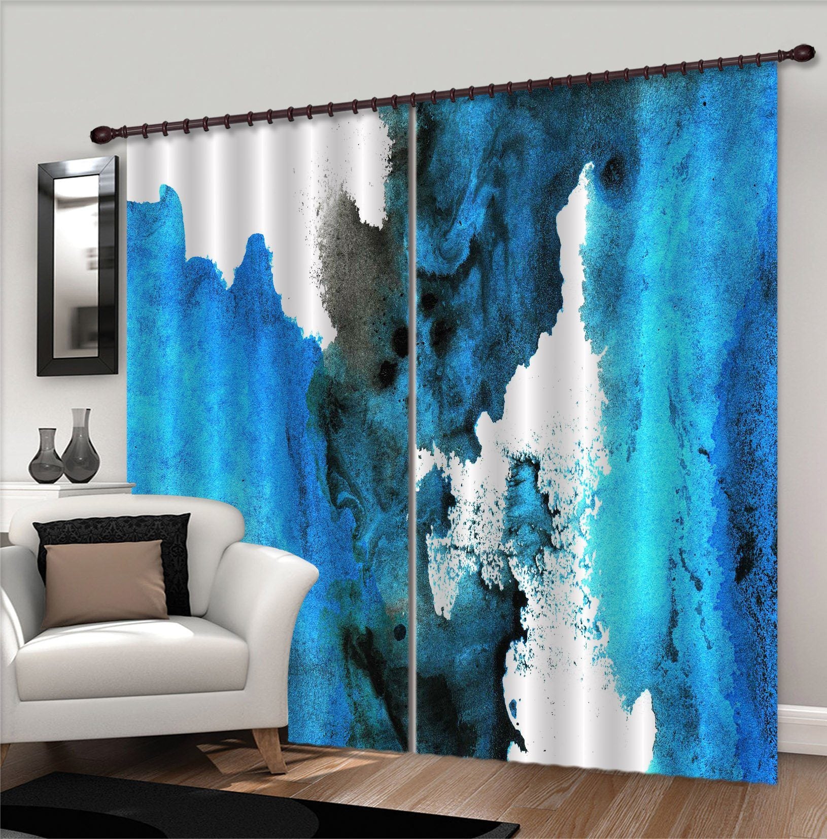 3D Irregular Gouache Blue 39 Curtains Drapes Curtains AJ Creativity Home 