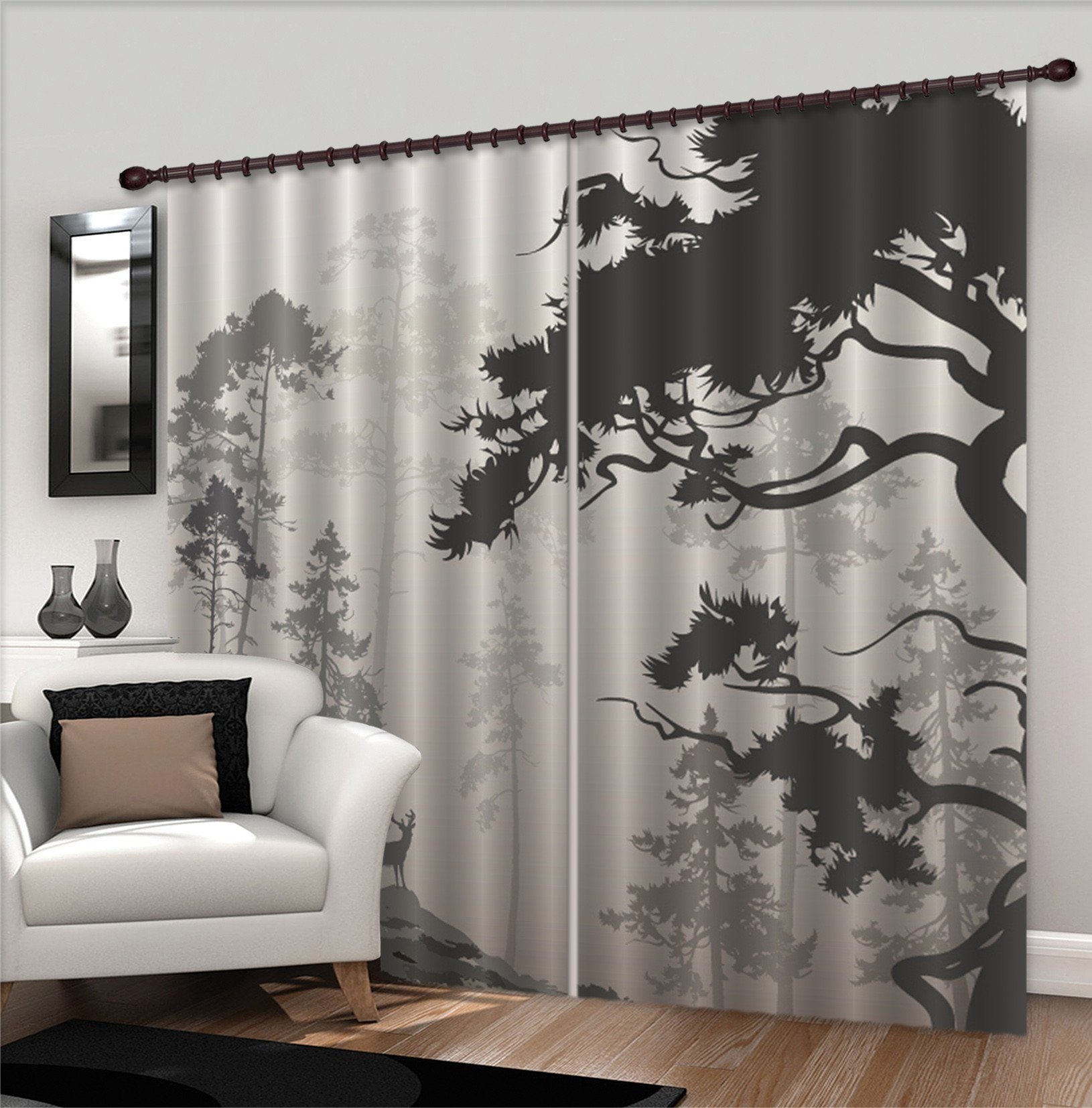 3D Misty Forest Animal 584 Curtains Drapes Wallpaper AJ Wallpaper 
