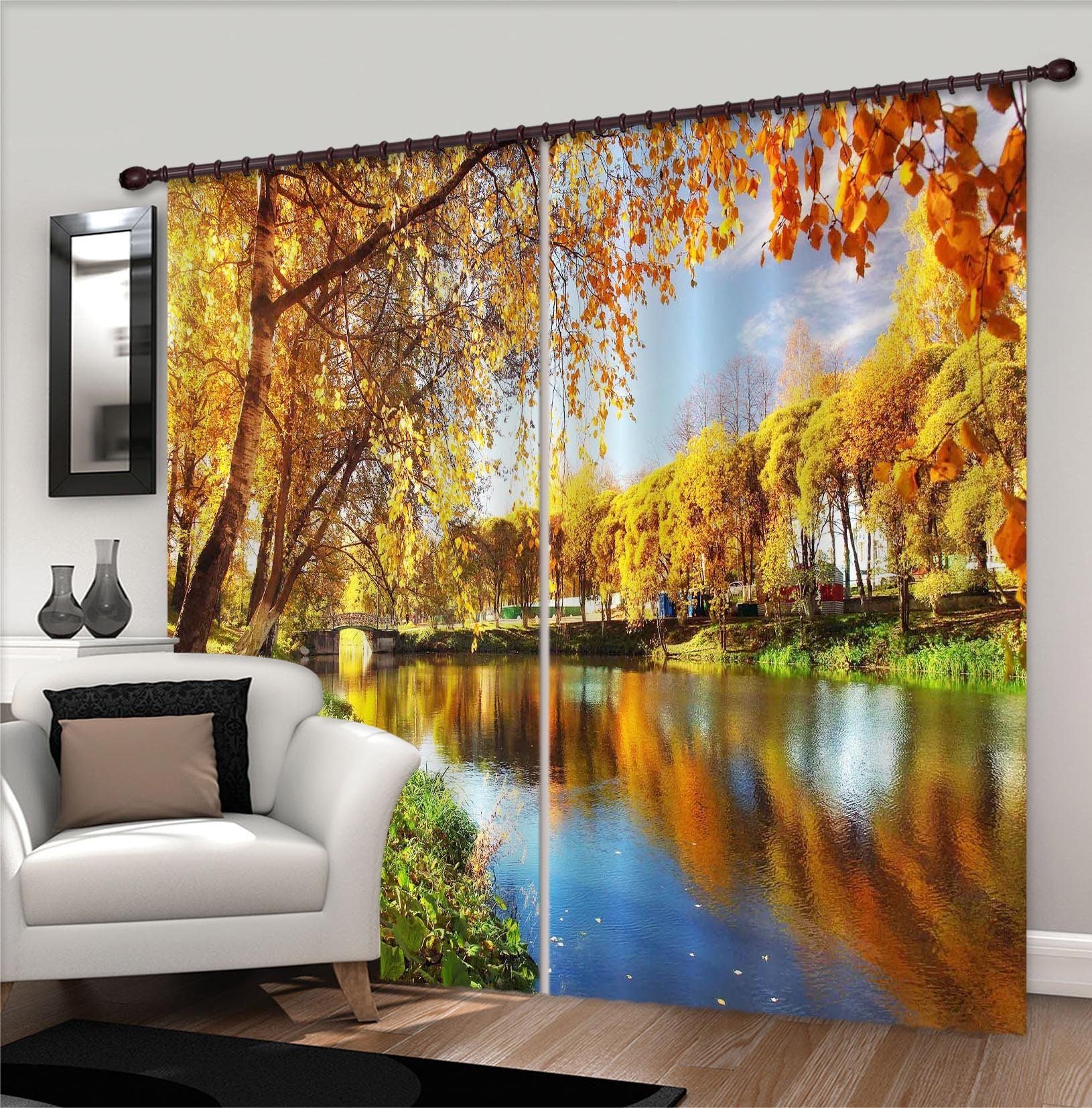 3D Autumn Lake 867 Curtains Drapes Wallpaper AJ Wallpaper 