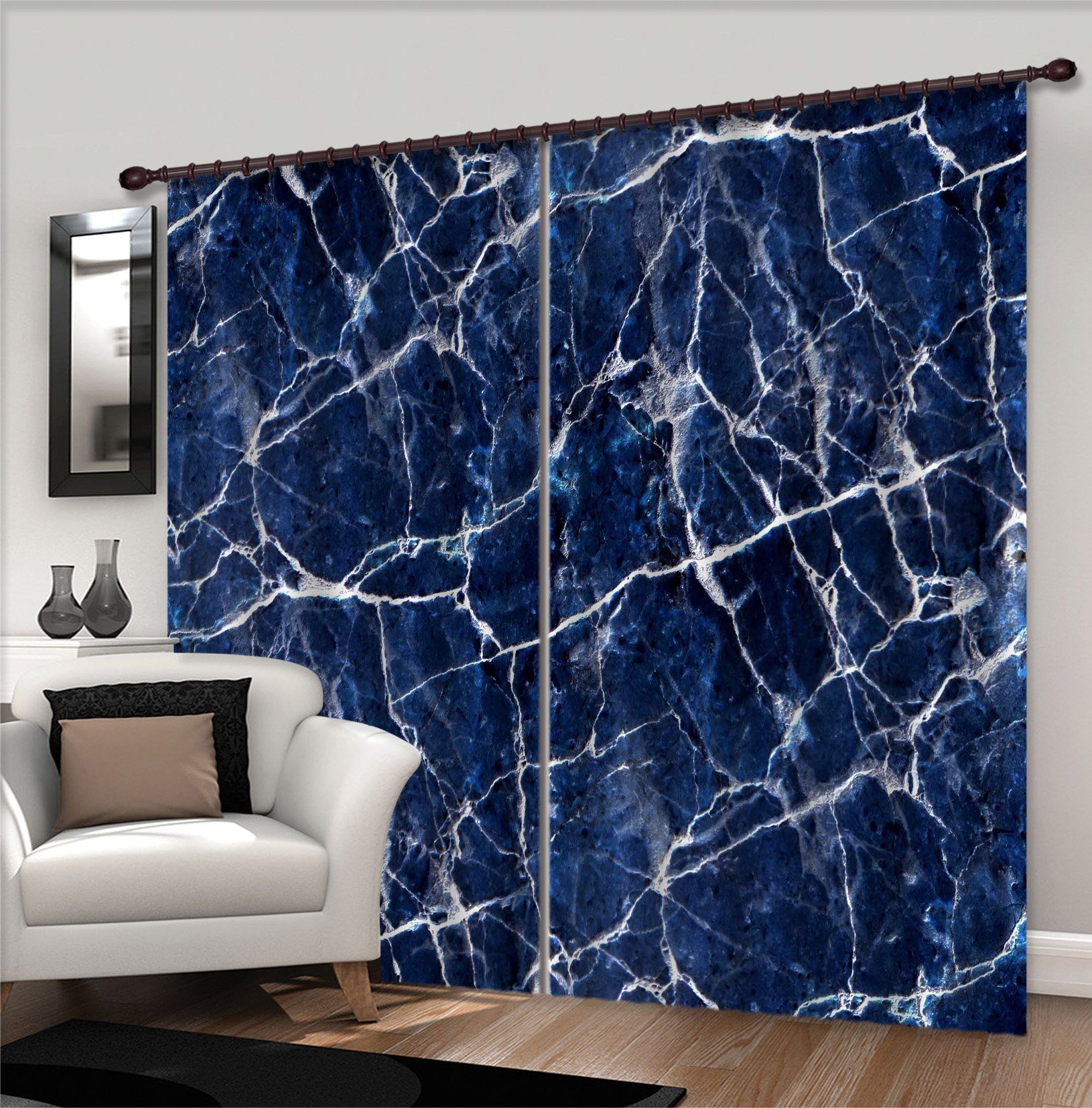 3D Blue Bottom Irregular Lines 40 Curtains Drapes Curtains AJ Creativity Home 