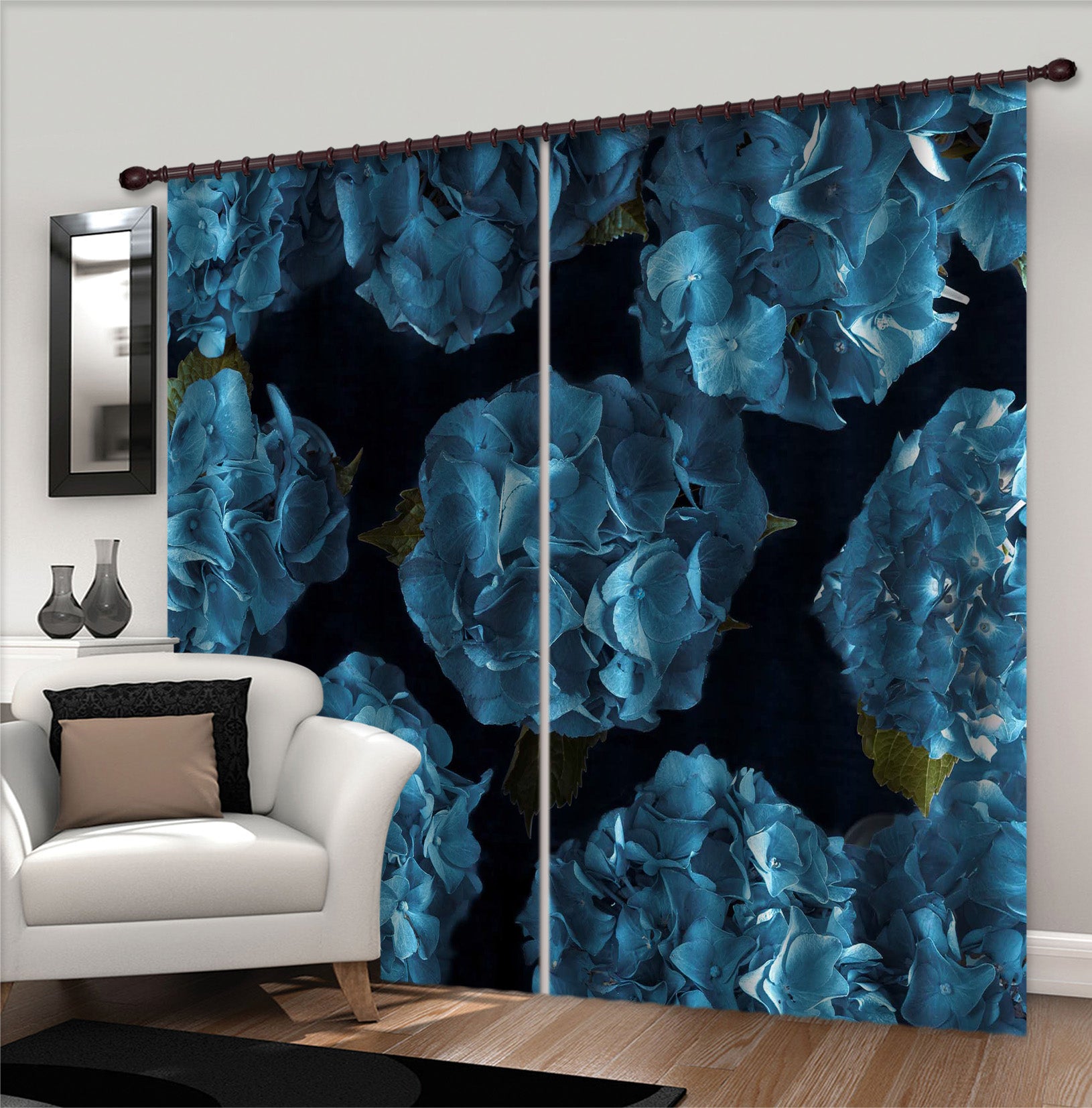3D Blue Flowers 6324 Assaf Frank Curtain Curtains Drapes