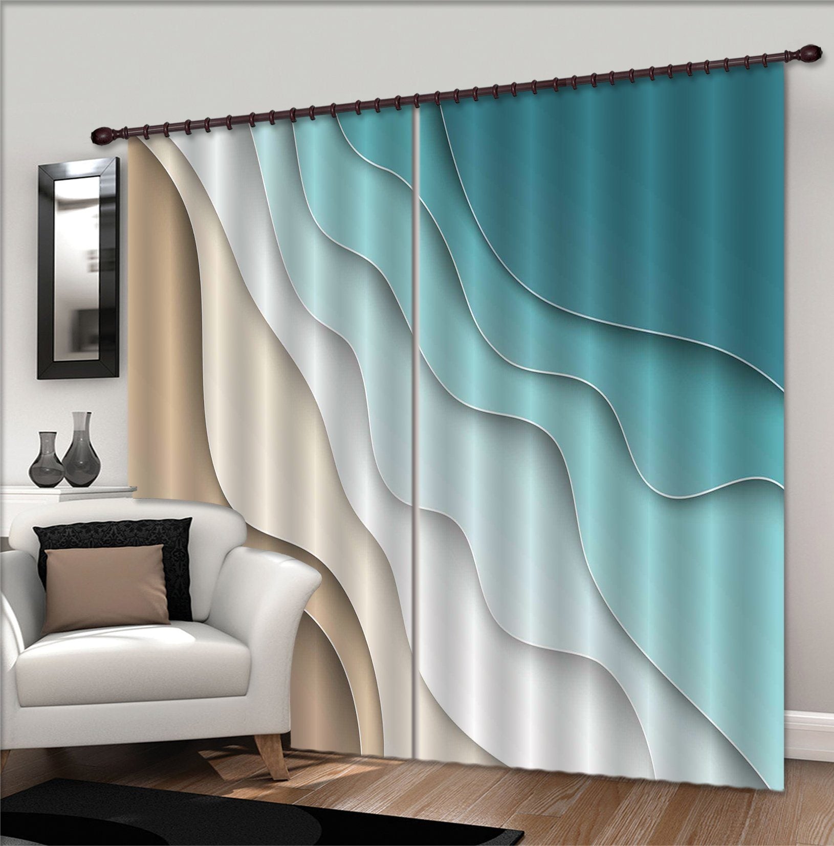 3D Sea Pattern Wave 47 Curtains Drapes Curtains AJ Creativity Home 