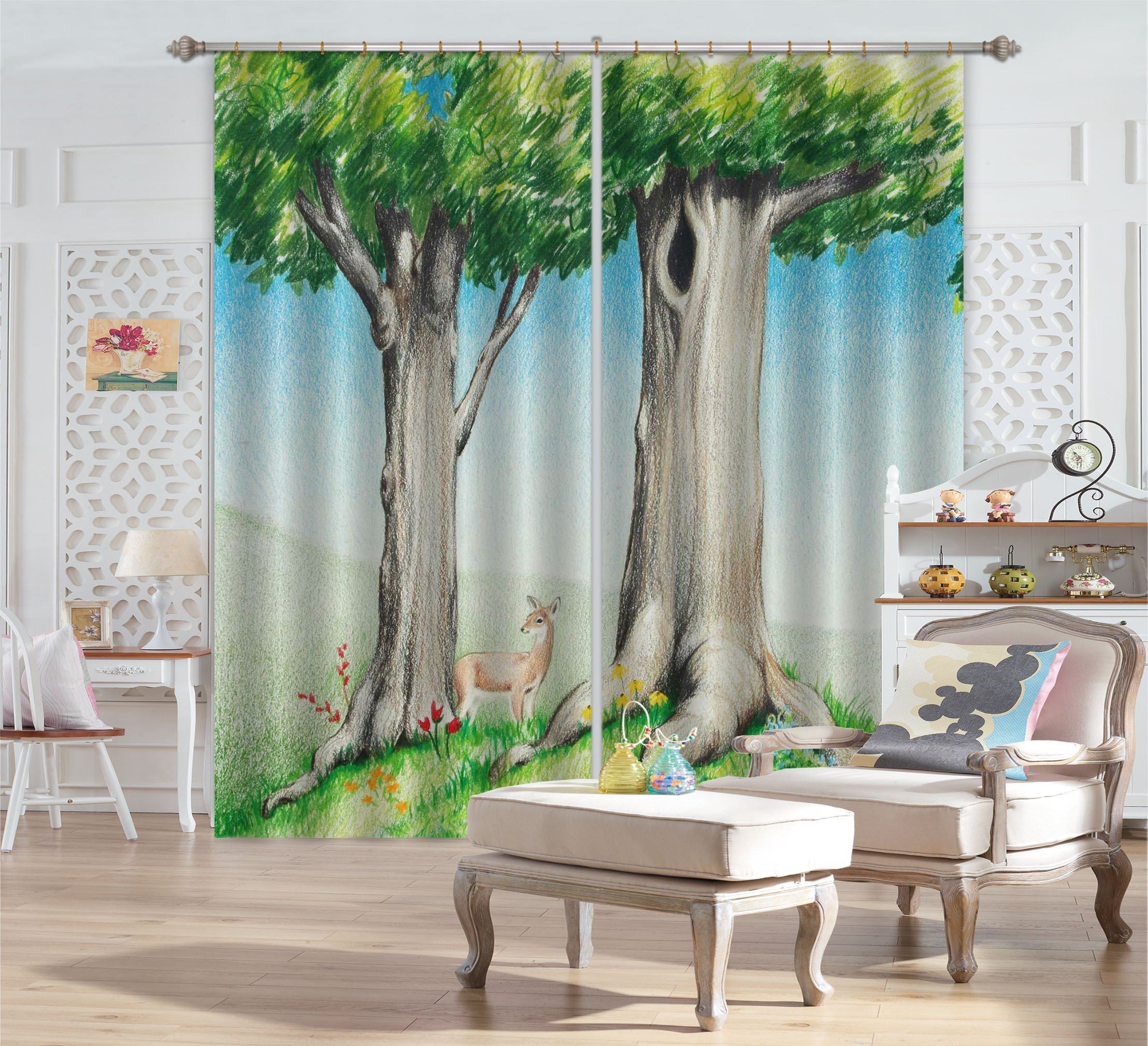 3D Trees Deer 675 Curtains Drapes Wallpaper AJ Wallpaper 