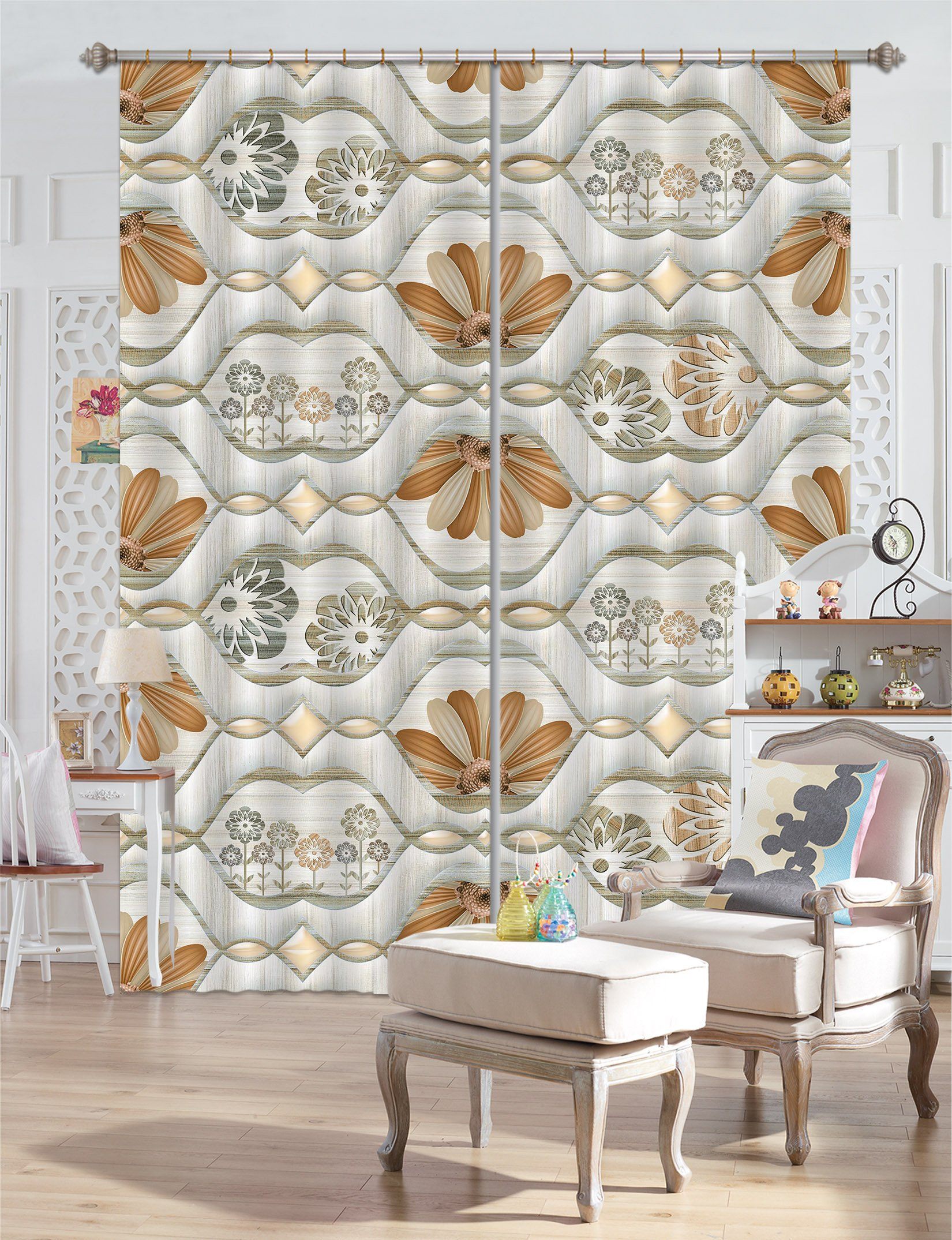 3D Flower Pattern 35 Curtains Drapes Curtains AJ Creativity Home 