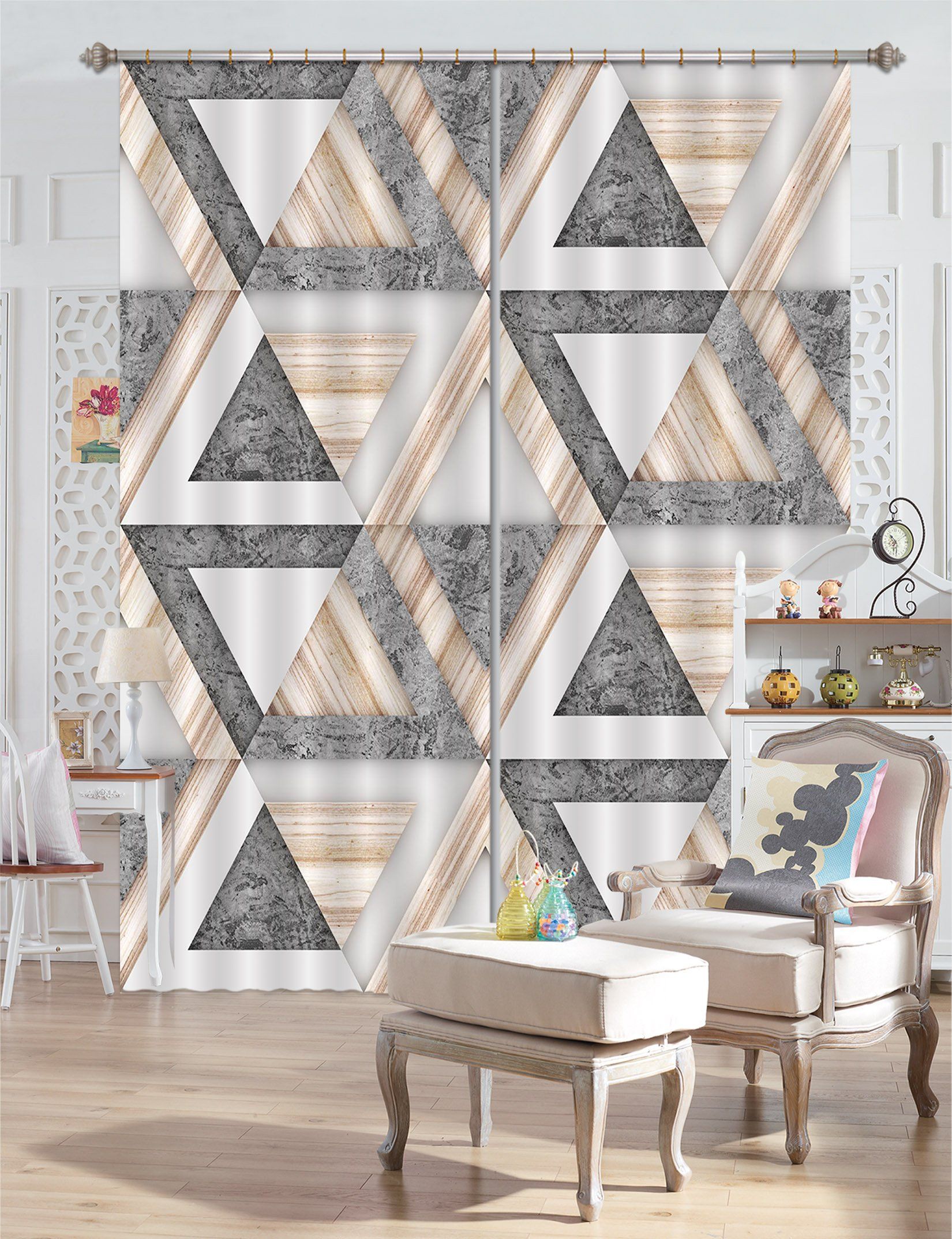 3D Diamond Triangle 48 Curtains Drapes Curtains AJ Creativity Home 