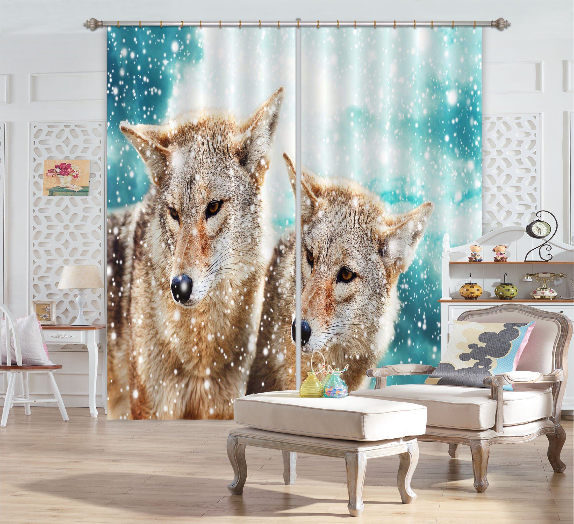 3D Snowing Field Wolves 773 Curtains Drapes Wallpaper AJ Wallpaper 