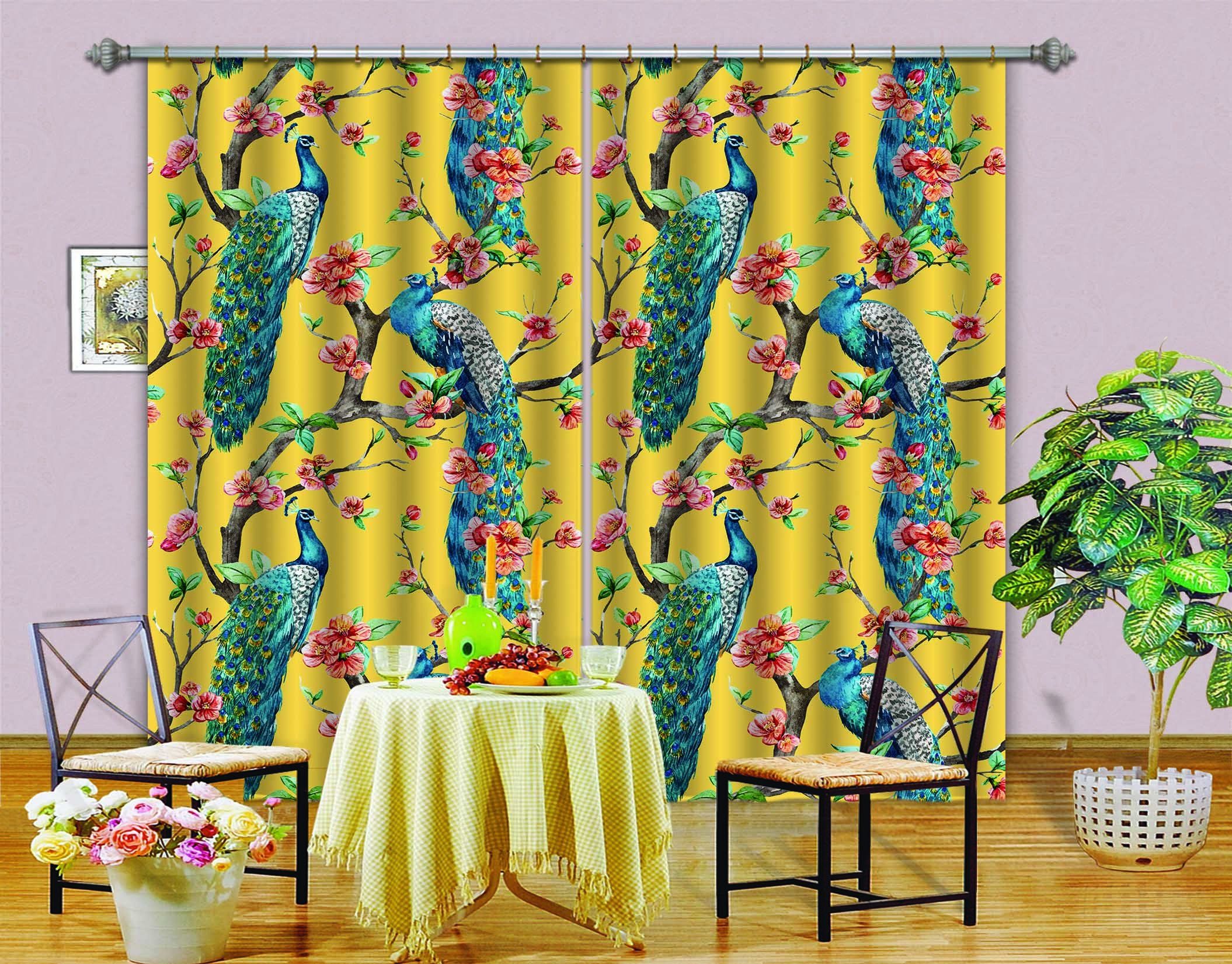 3D Flowers Branches Peacocks 758 Curtains Drapes Wallpaper AJ Wallpaper 