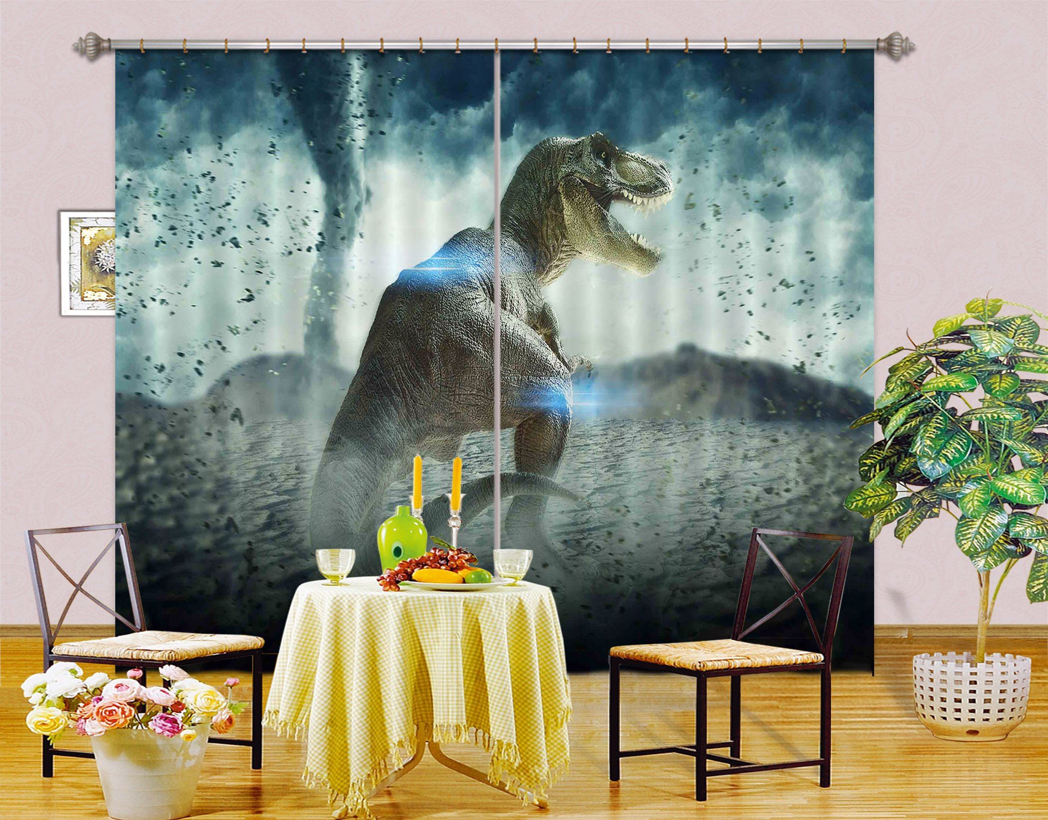3D Tornado Tyrannosaurus 158 Curtains Drapes Curtains AJ Creativity Home 