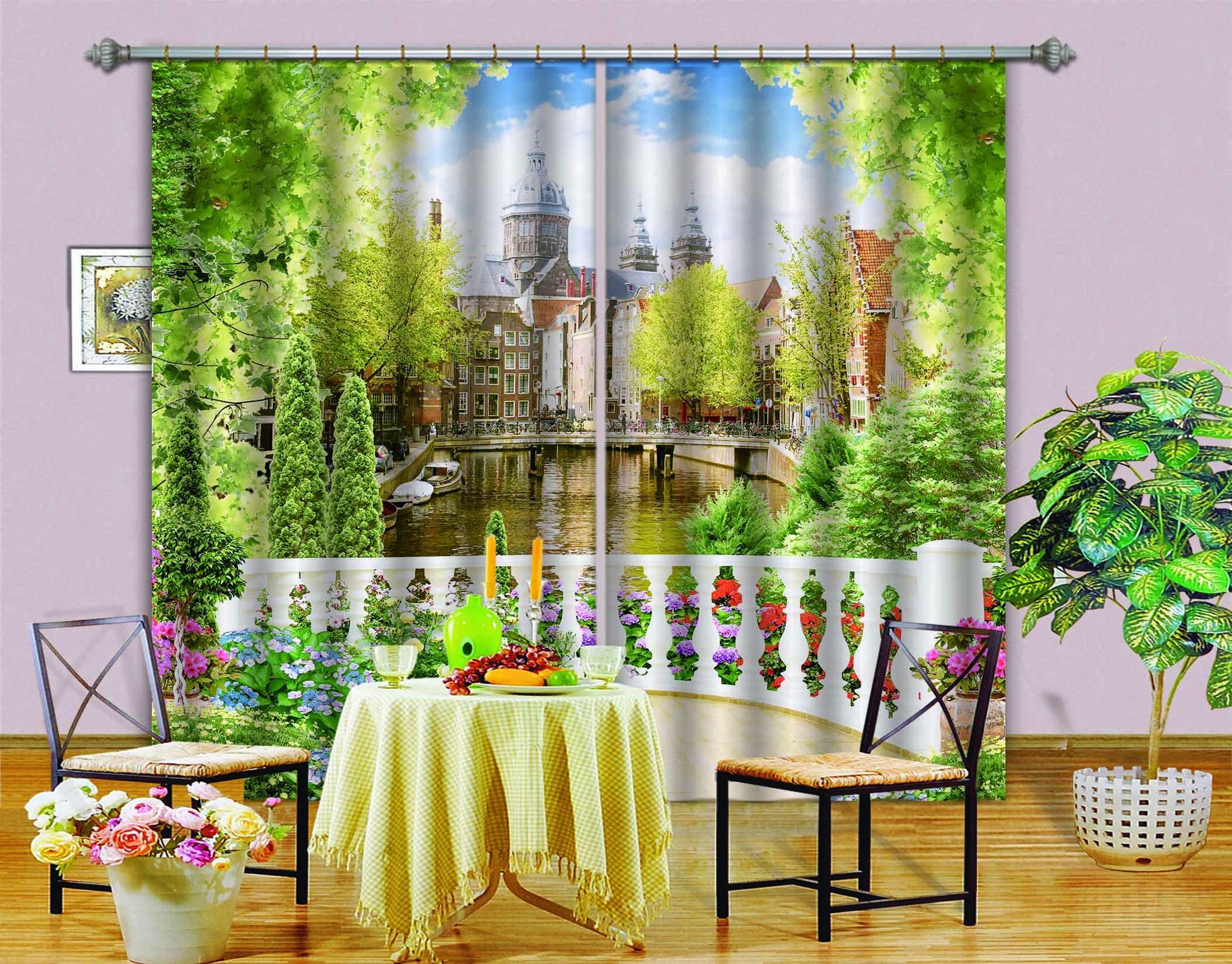 3D City Balcony Scenery 730 Curtains Drapes Wallpaper AJ Wallpaper 
