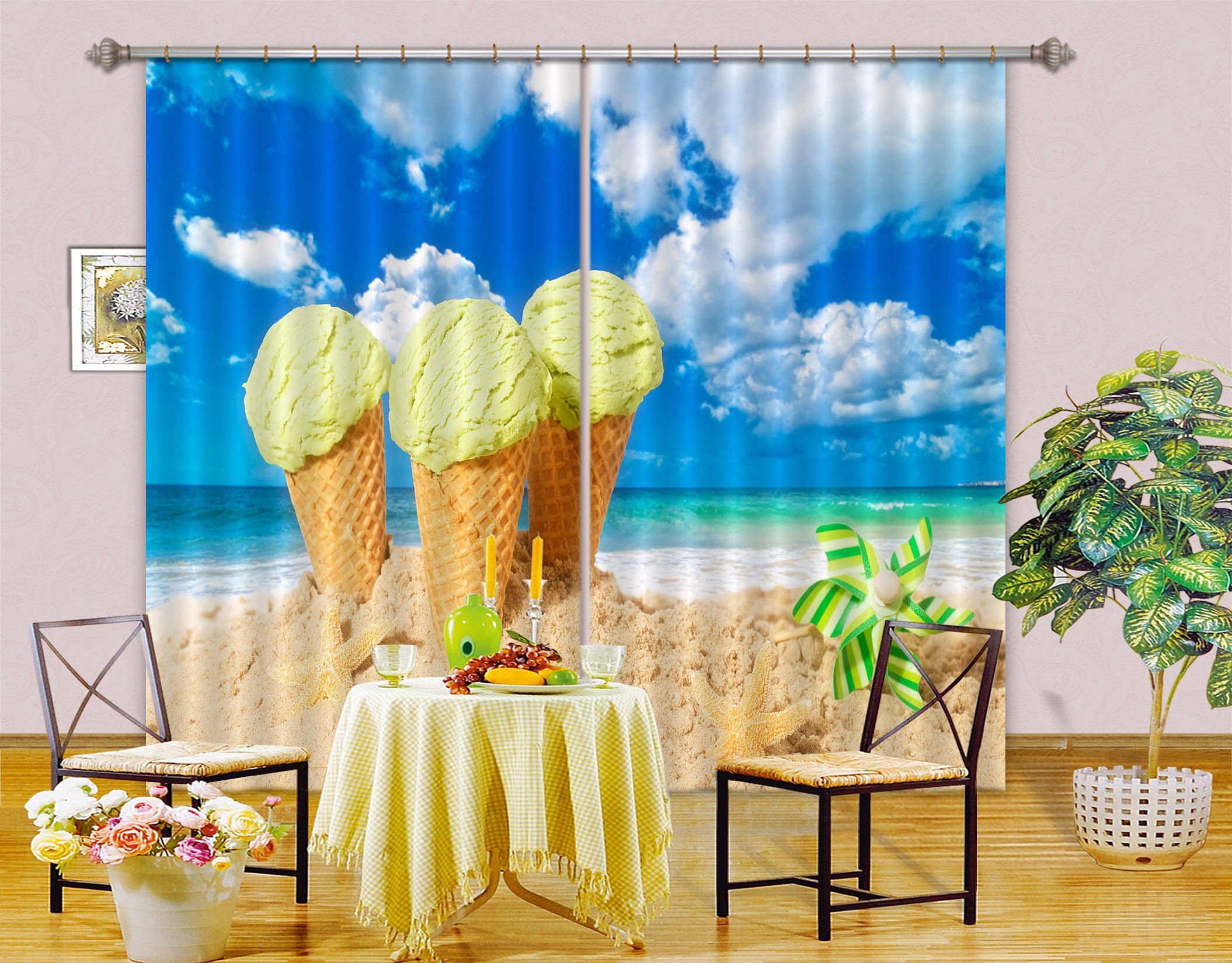 3D Beach Ice Cream Curtains Drapes Wallpaper AJ Wallpaper 