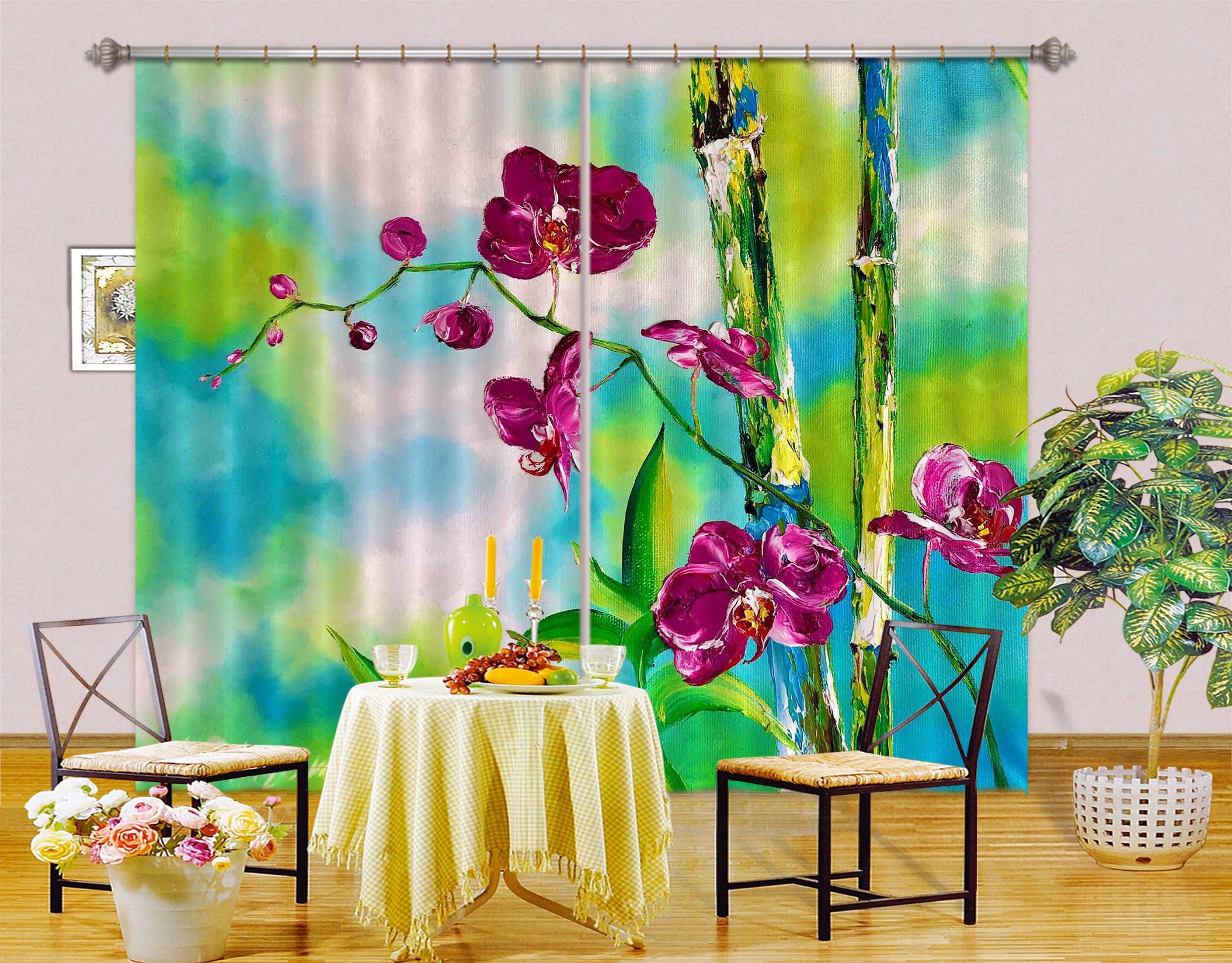 3D Bamboo Flower 2385 Skromova Marina Curtain Curtains Drapes