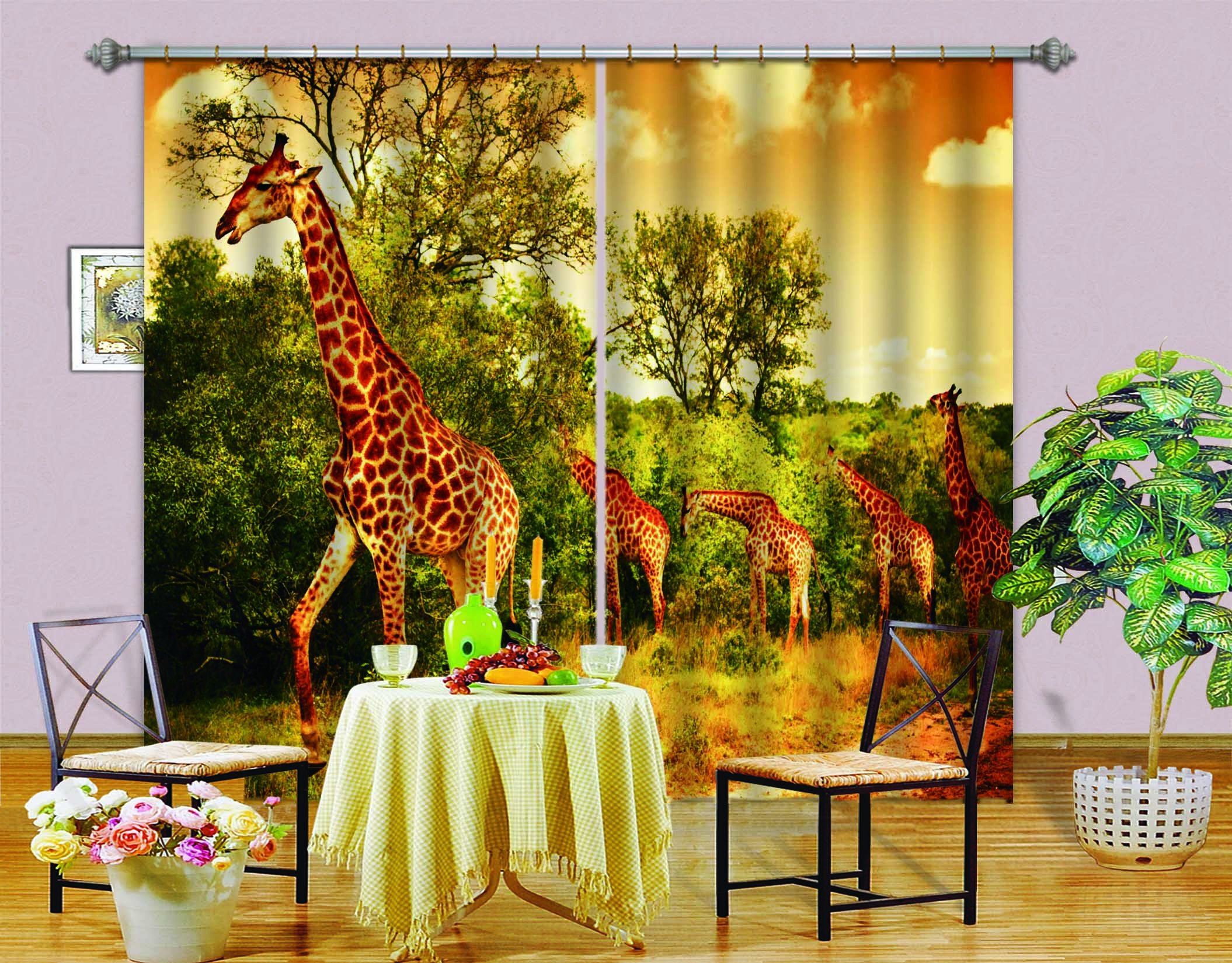 3D Forest Road Giraffes 779 Curtains Drapes Wallpaper AJ Wallpaper 
