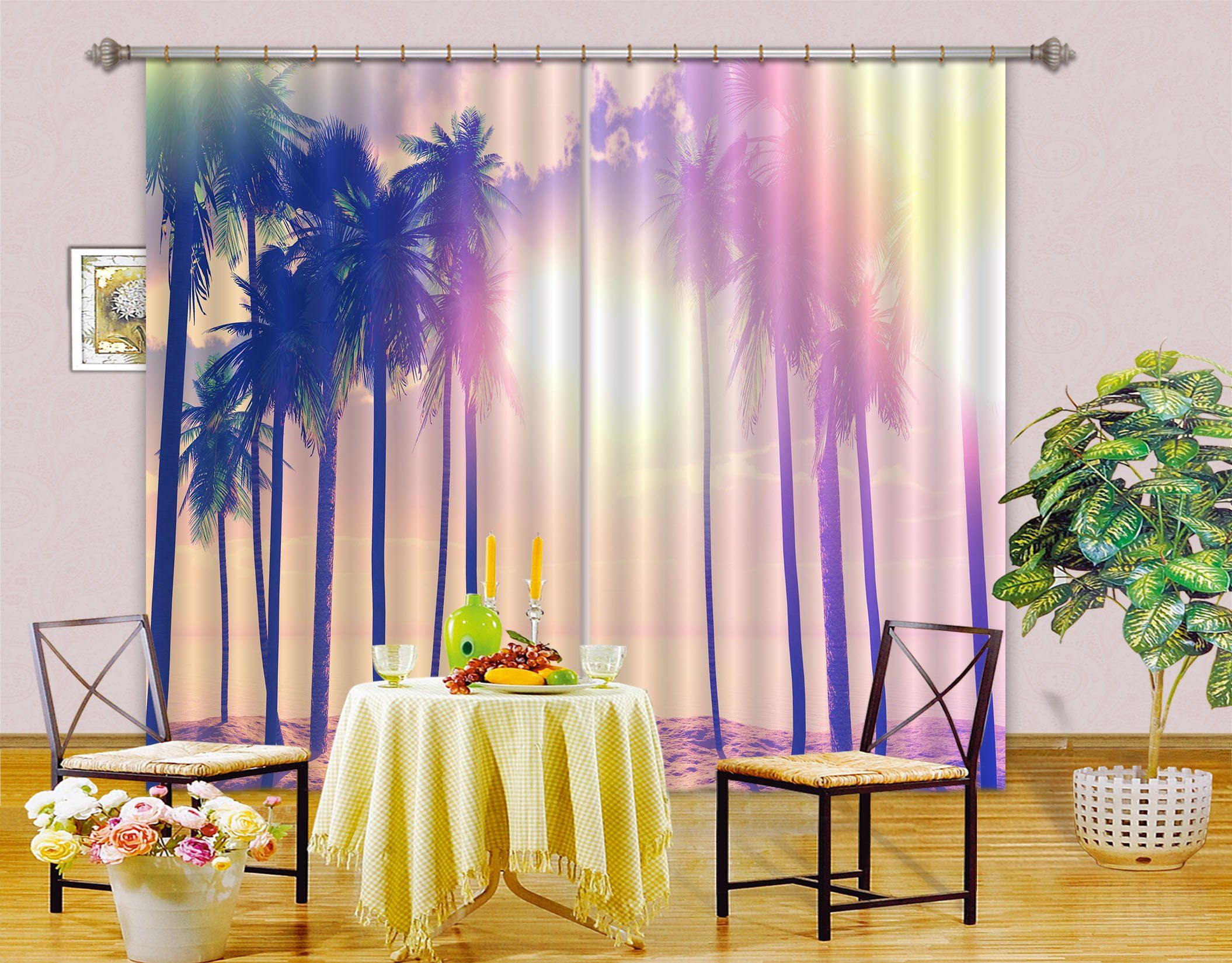 3D Beach Coconut Trees 111 Curtains Drapes Wallpaper AJ Wallpaper 