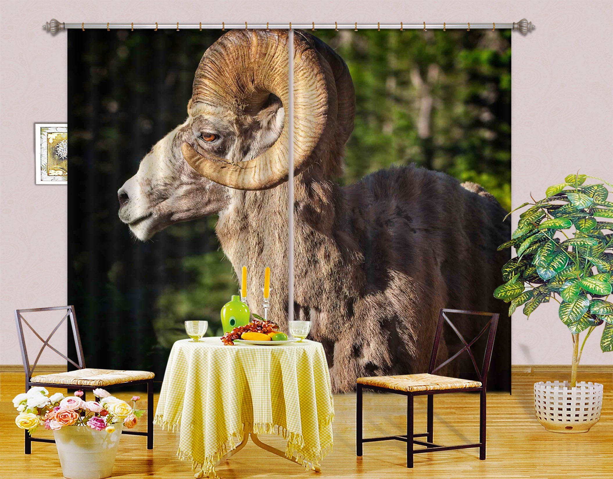 3D Bighorn Ram 045 Kathy Barefield Curtain Curtains Drapes Curtains AJ Creativity Home 