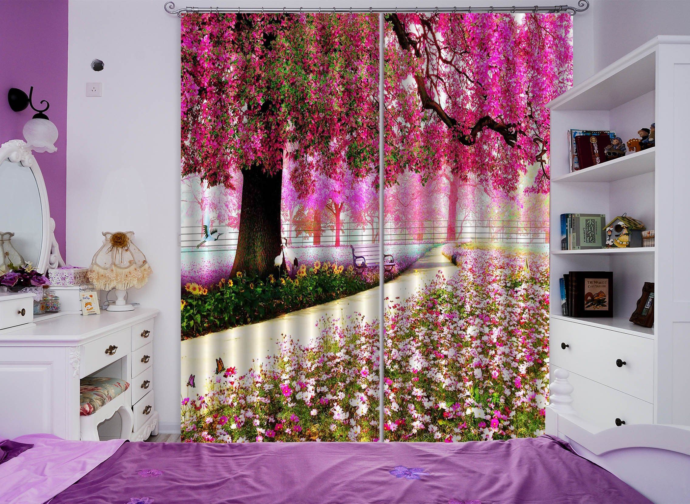 3D Pretty Flowers Tree 457 Beach Curtains Drapes Wallpaper AJ Wallpaper 