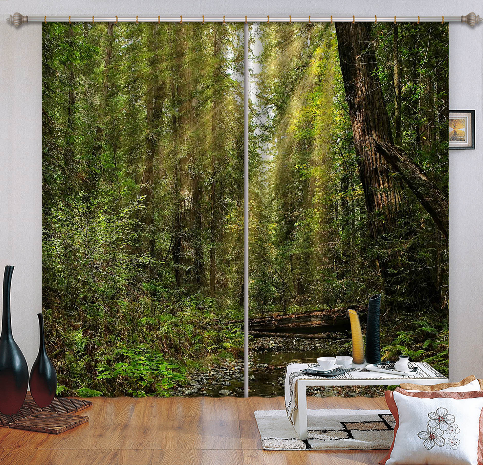 3D Forest Stream 61219 Kathy Barefield Curtain Curtains Drapes