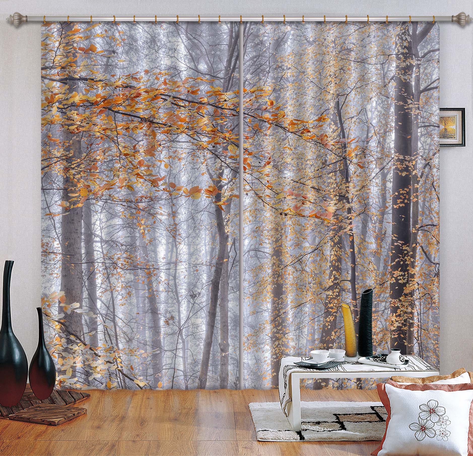 3D Yellow Leaves 6354 Assaf Frank Curtain Curtains Drapes