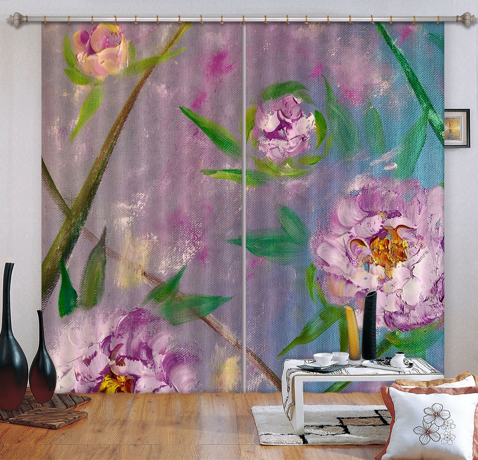 3D Purple Flower Leaves 2347 Skromova Marina Curtain Curtains Drapes