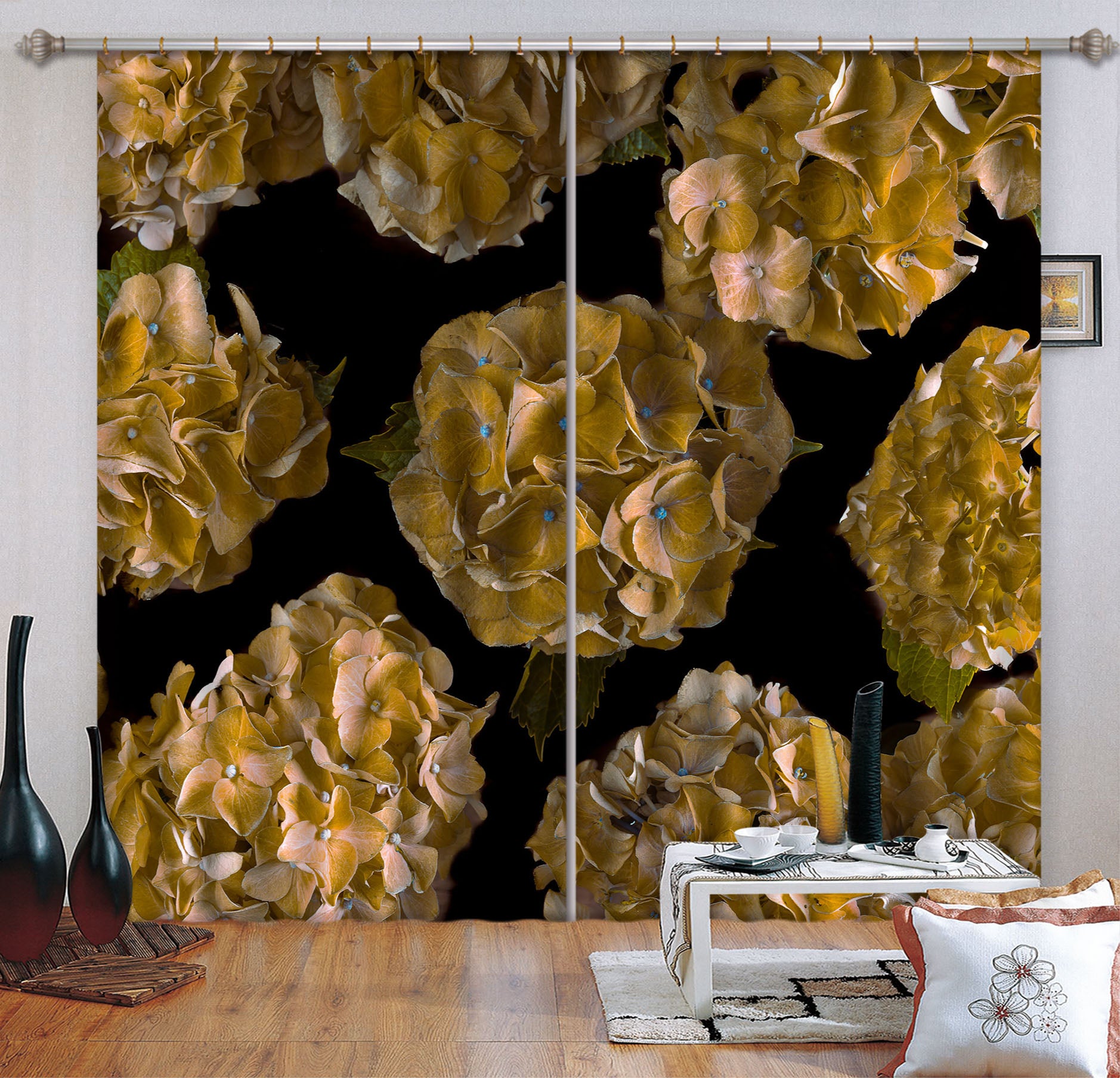 3D Yellow Flowers 6325 Assaf Frank Curtain Curtains Drapes