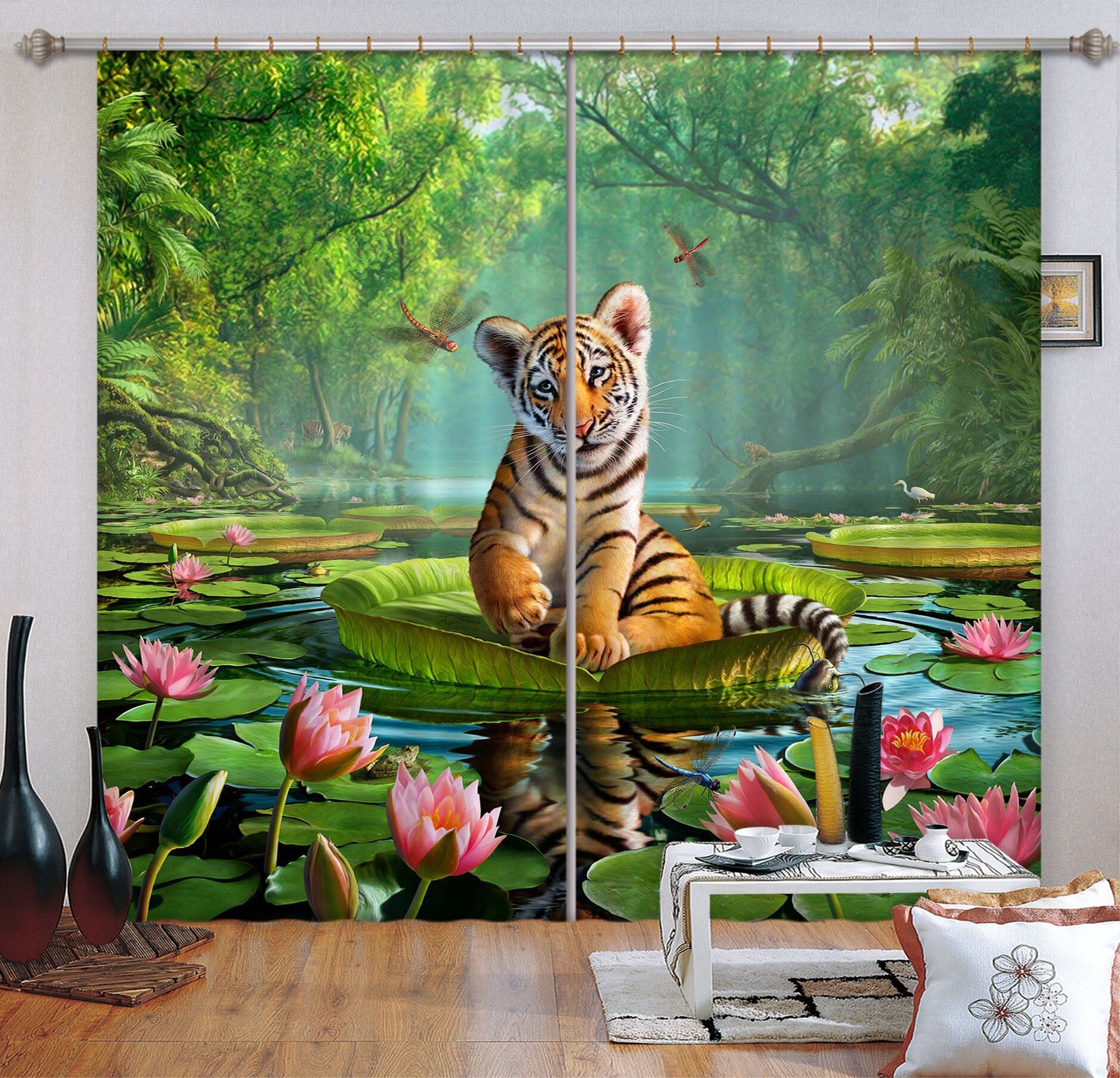 3D Tiger Lily 048 Jerry LoFaro Curtain Curtains Drapes Curtains AJ Creativity Home 